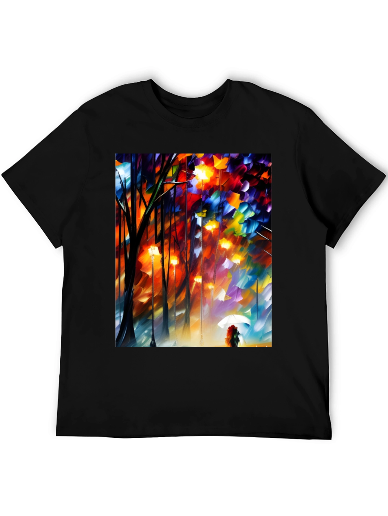 Artistic Autumn Rain T-Shirt - Expressive Palette Knife Design