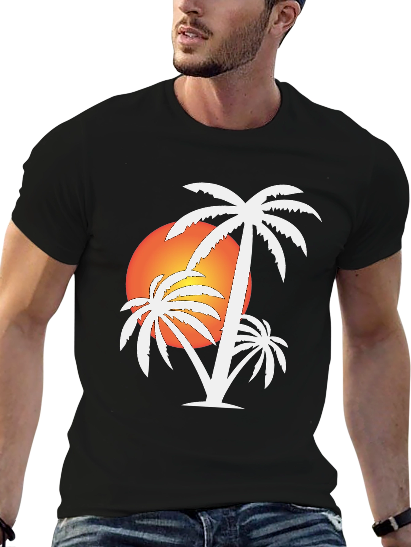 Sunset Palm Tree Black T-Shirt