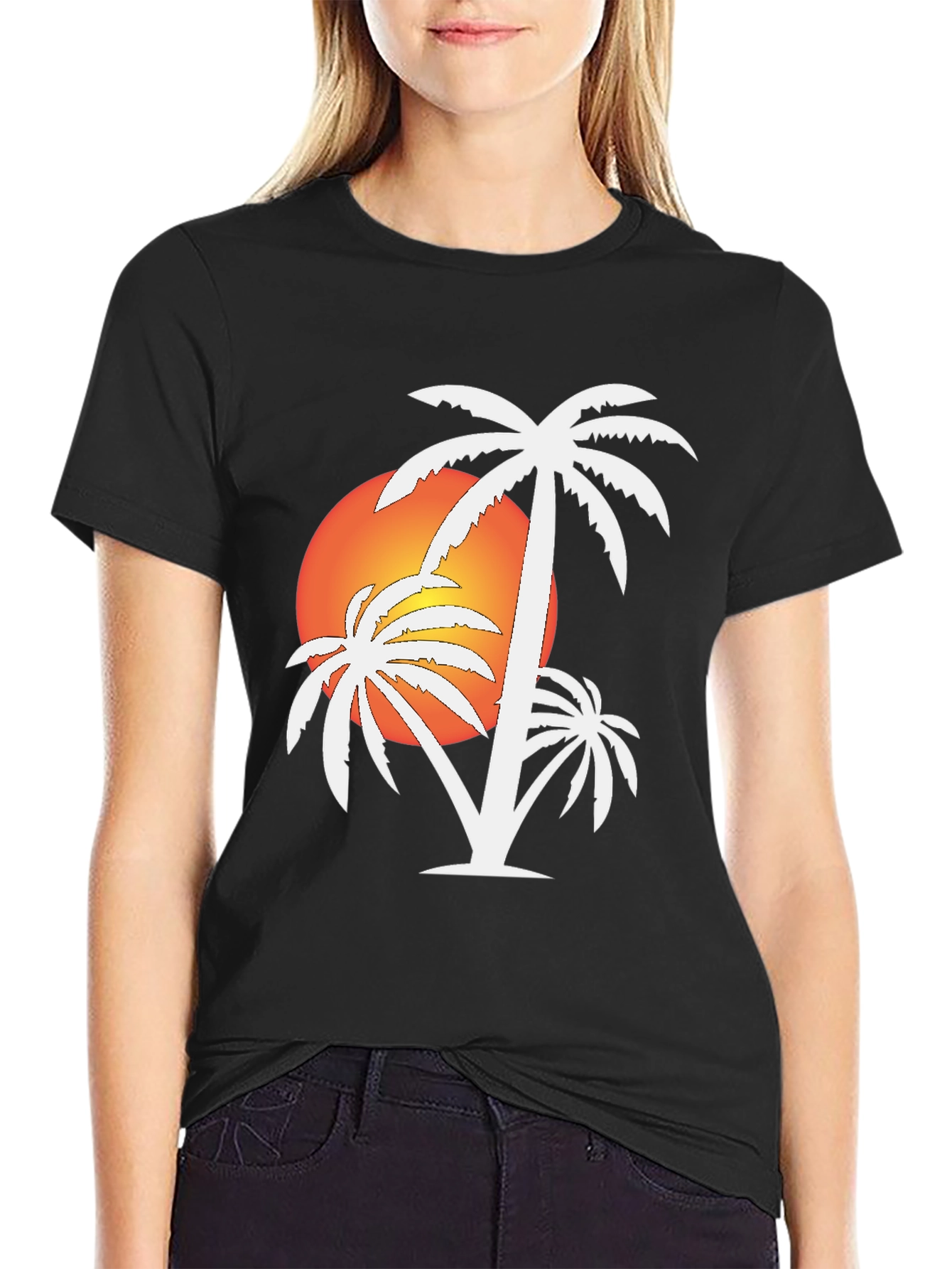 Sunset Palm Tree Black T-Shirt