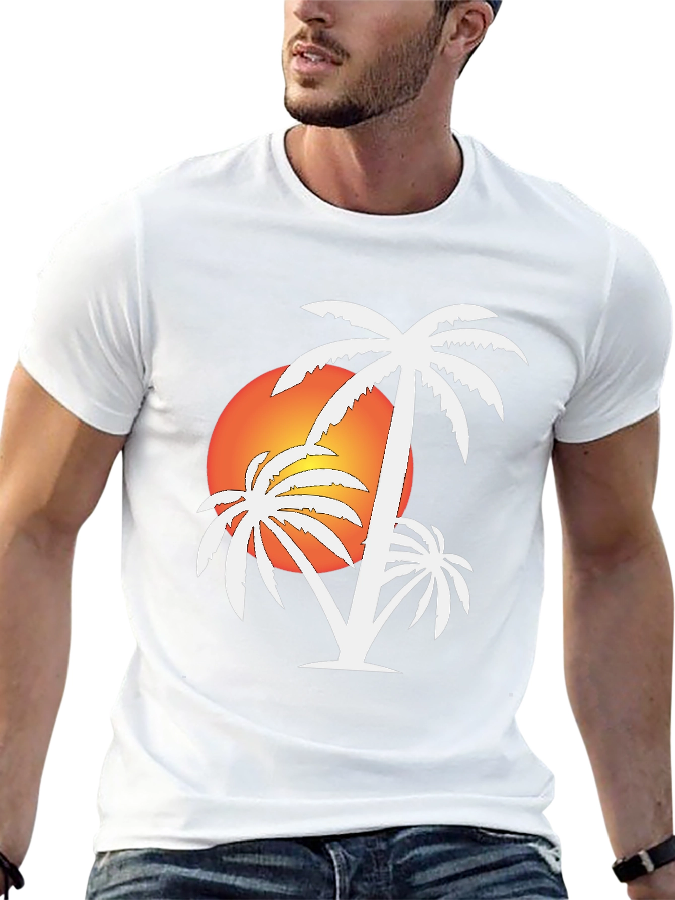 Sunset Palm Tree Black T-Shirt