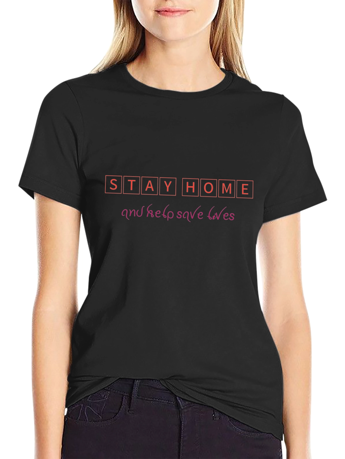 Stay Home Save Lives Graphic Tee - Black