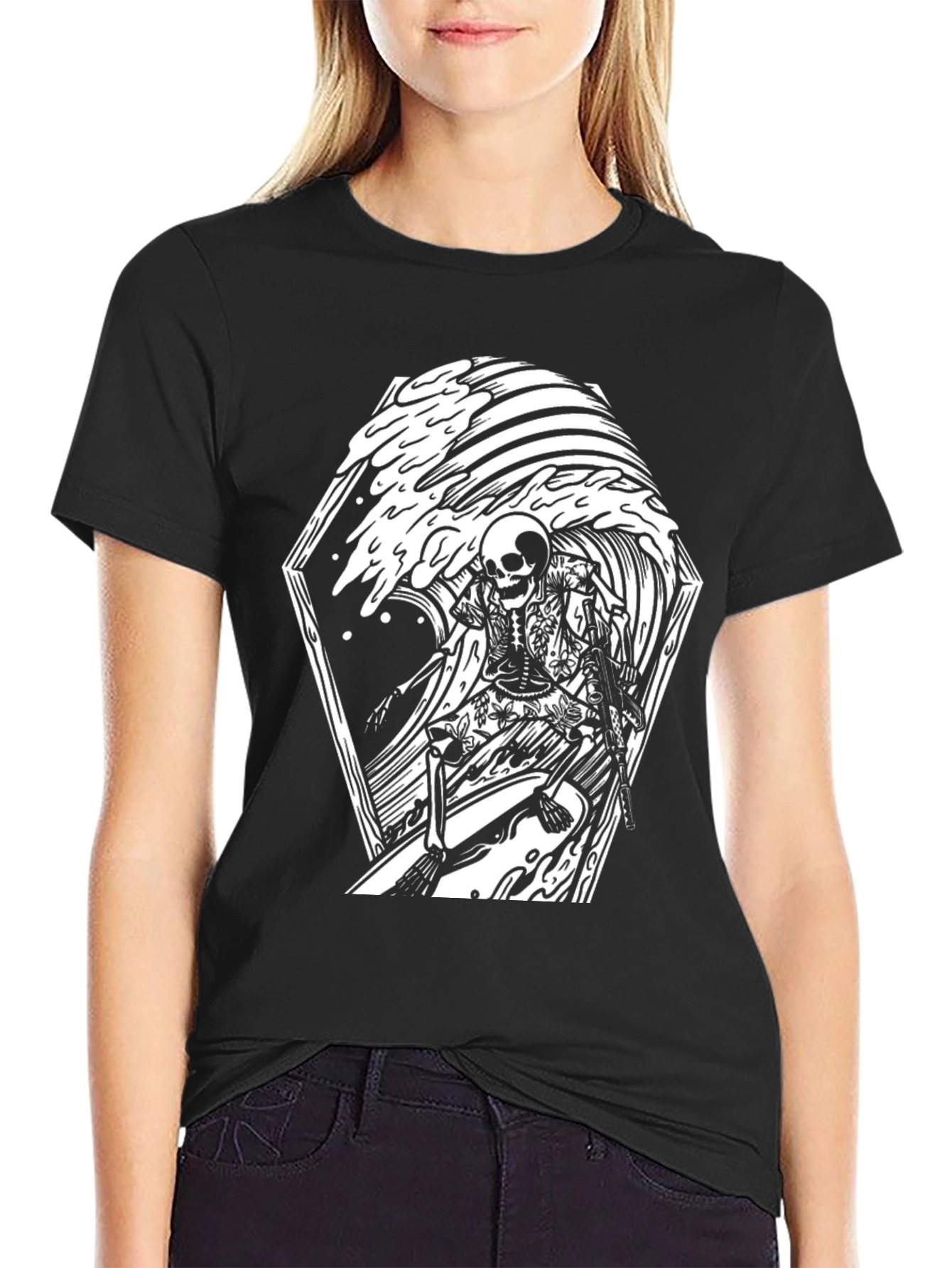 Skeleton Surfer Graphic Tee - Black