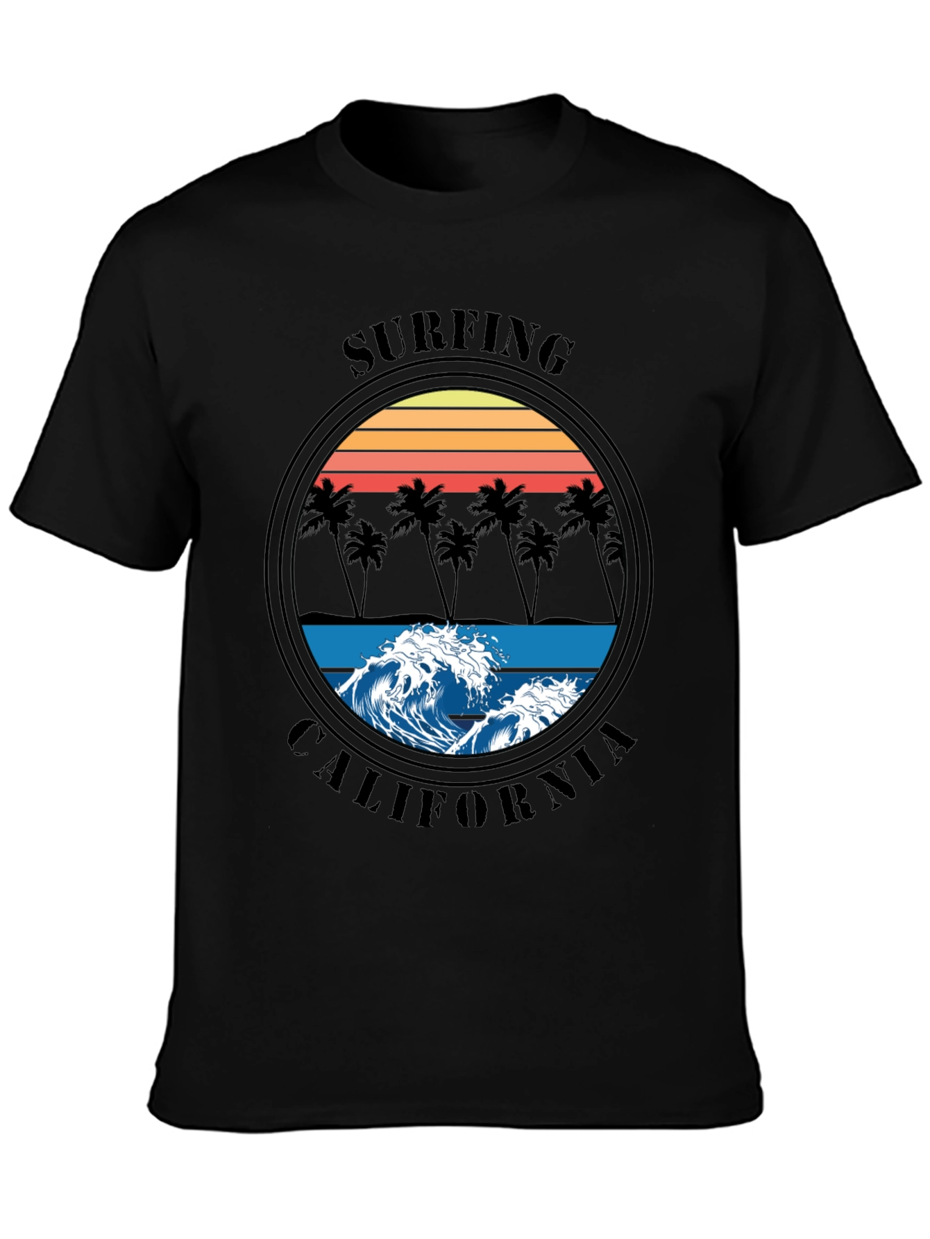 Surfing California Graphic T-Shirt - Black