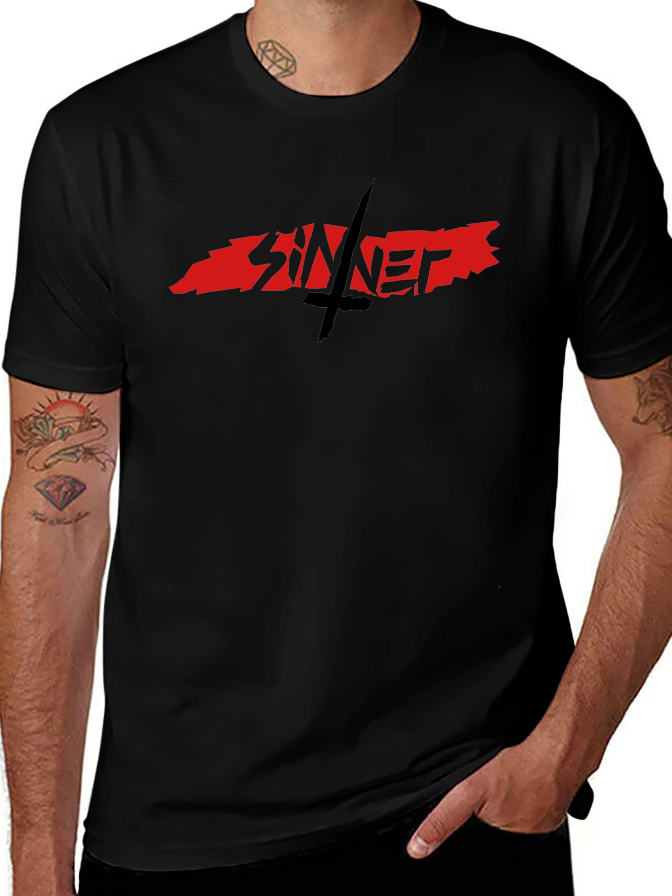 Sinner Graphic Tee - Black Cotton Blend