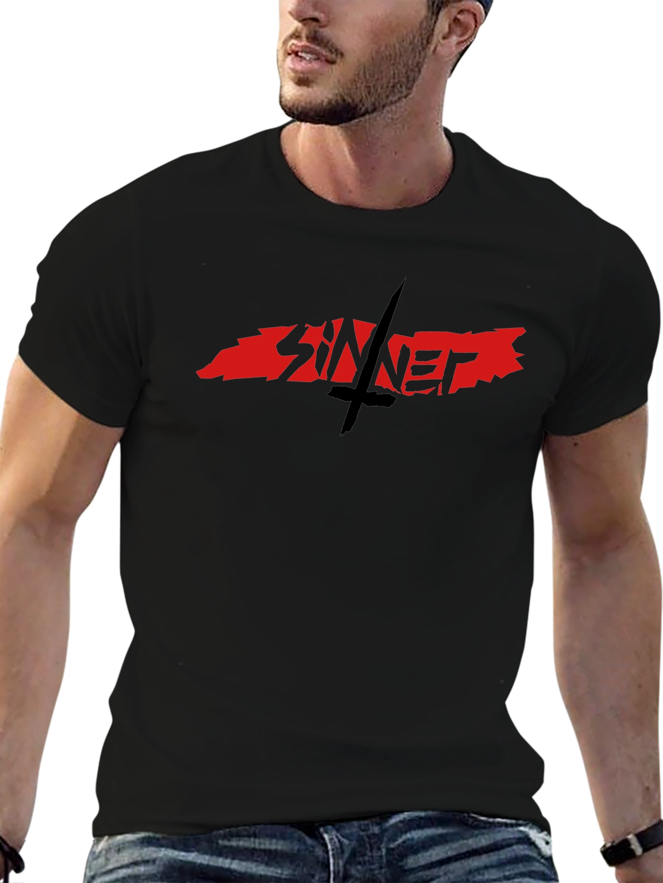 Sinner Graphic Tee - Black Cotton Blend