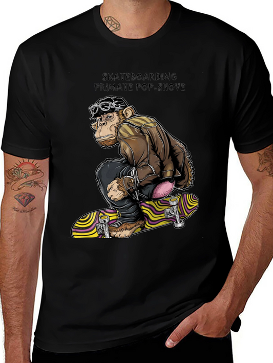 Skateboarding Monkey Graphic T-Shirt - Black