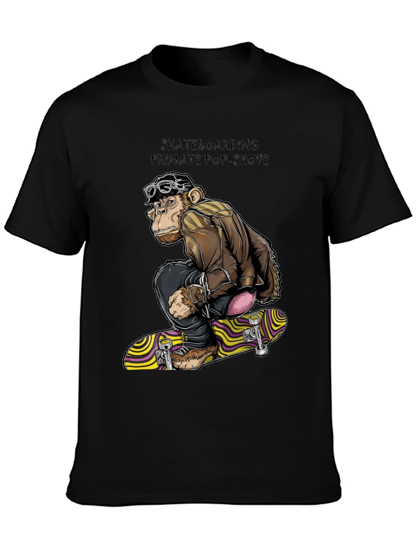 Skateboarding Monkey Graphic T-Shirt - Black