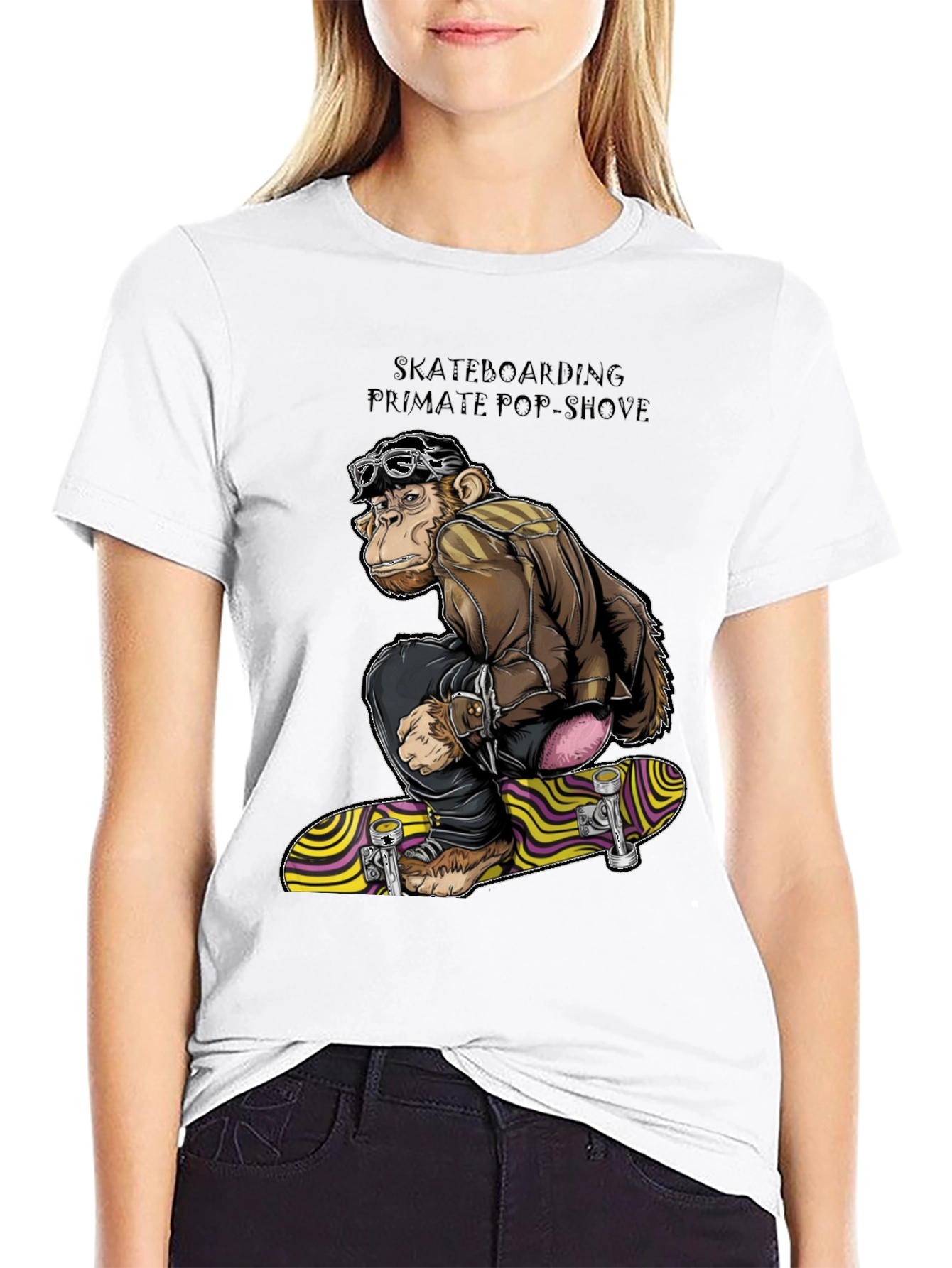 Skateboarding Monkey Graphic T-Shirt - Black