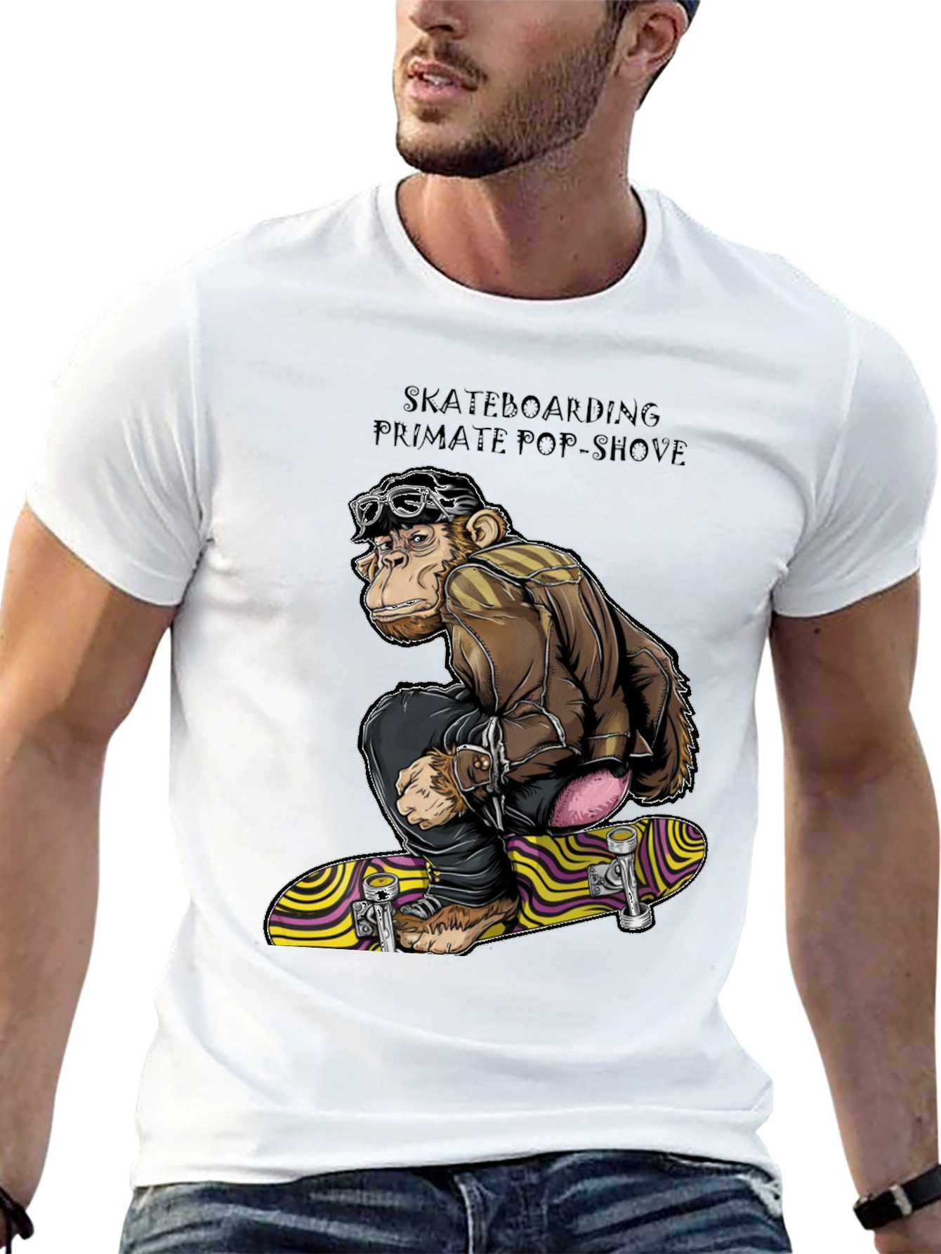 Skateboarding Monkey Graphic T-Shirt - Black