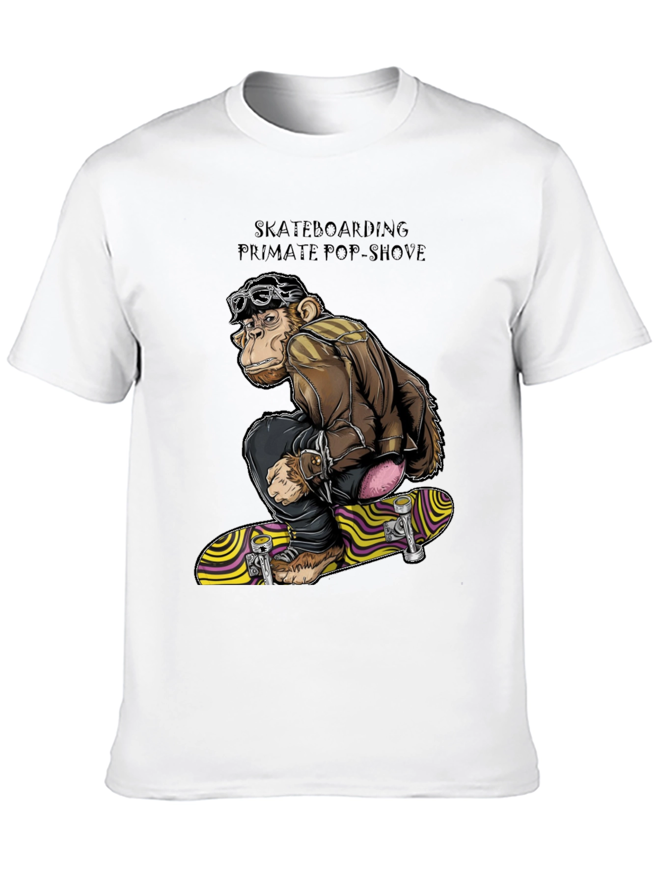Skateboarding Monkey Graphic T-Shirt - Black