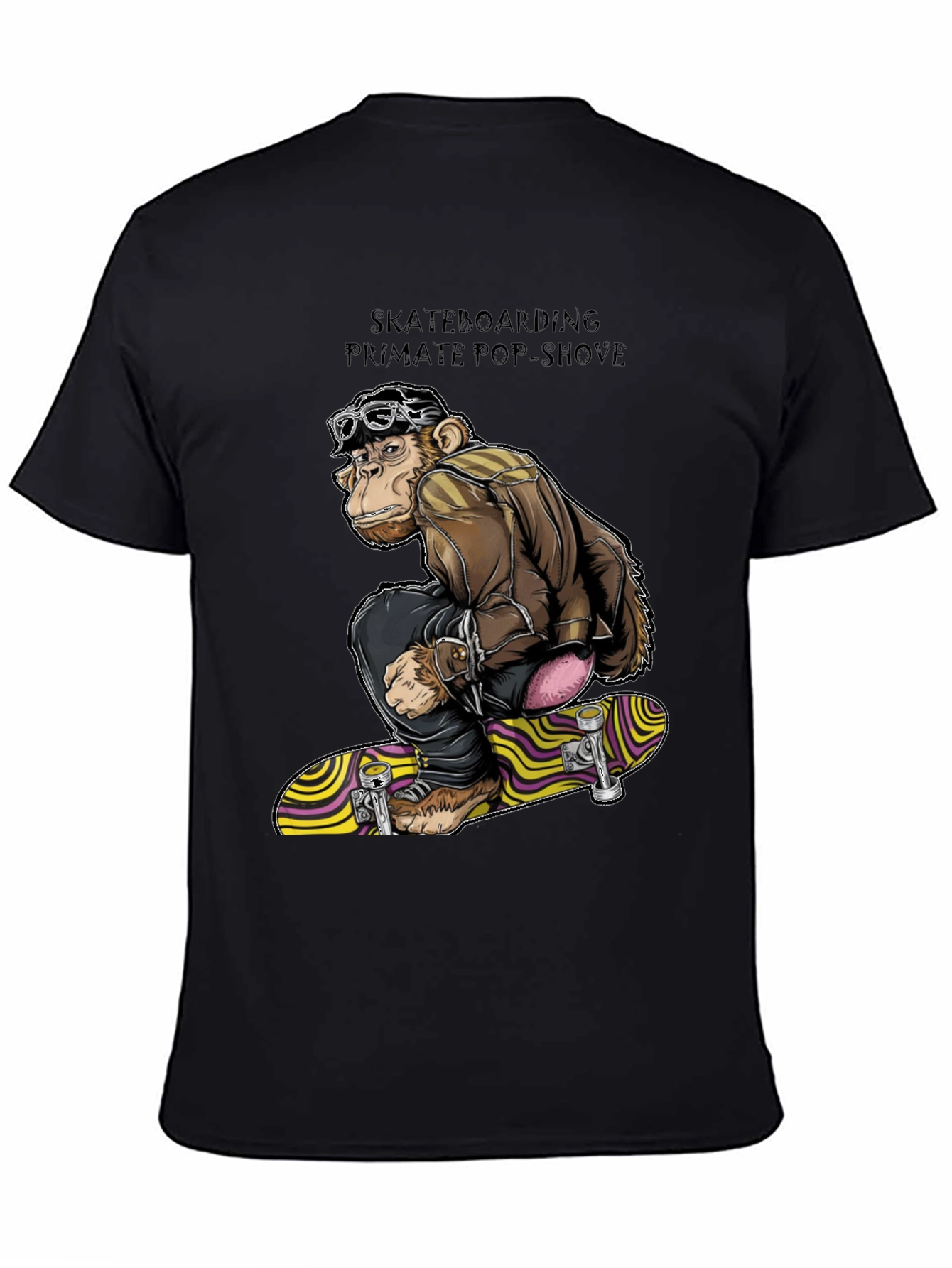 Skateboarding Monkey Graphic T-Shirt - Black