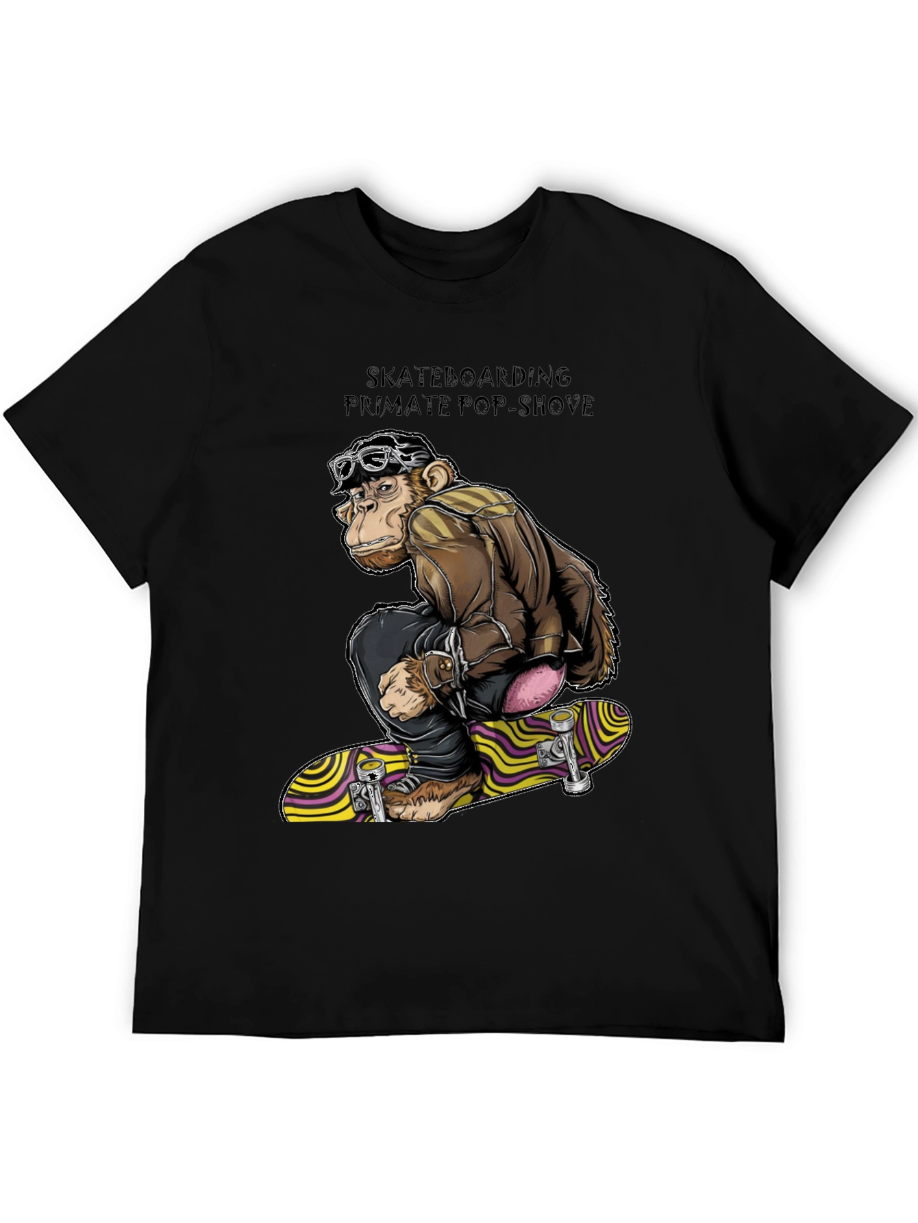 Skateboarding Monkey Graphic T-Shirt - Black