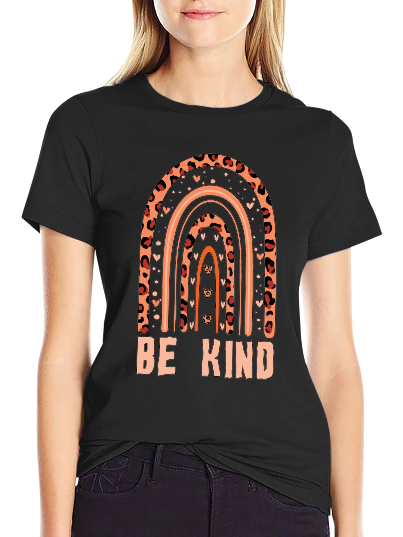 Be Kind Graphic Tee Leopard Rainbow