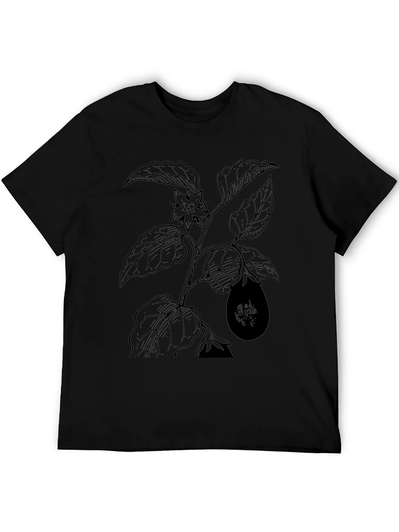 Botanical Eggplant Print Black T-Shirt
