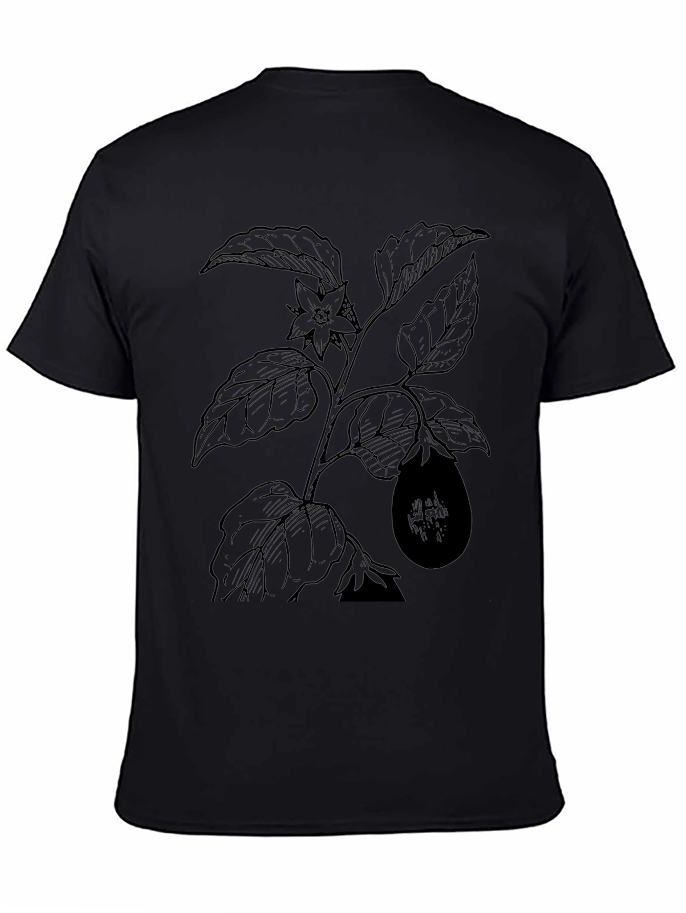 Botanical Eggplant Print Black T-Shirt