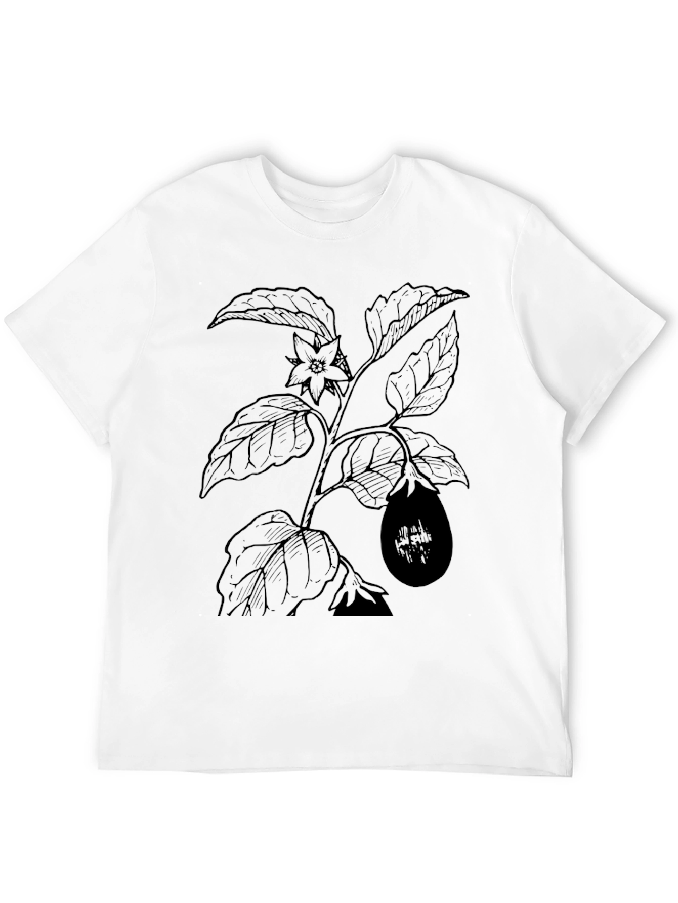 Botanical Eggplant Print Black T-Shirt
