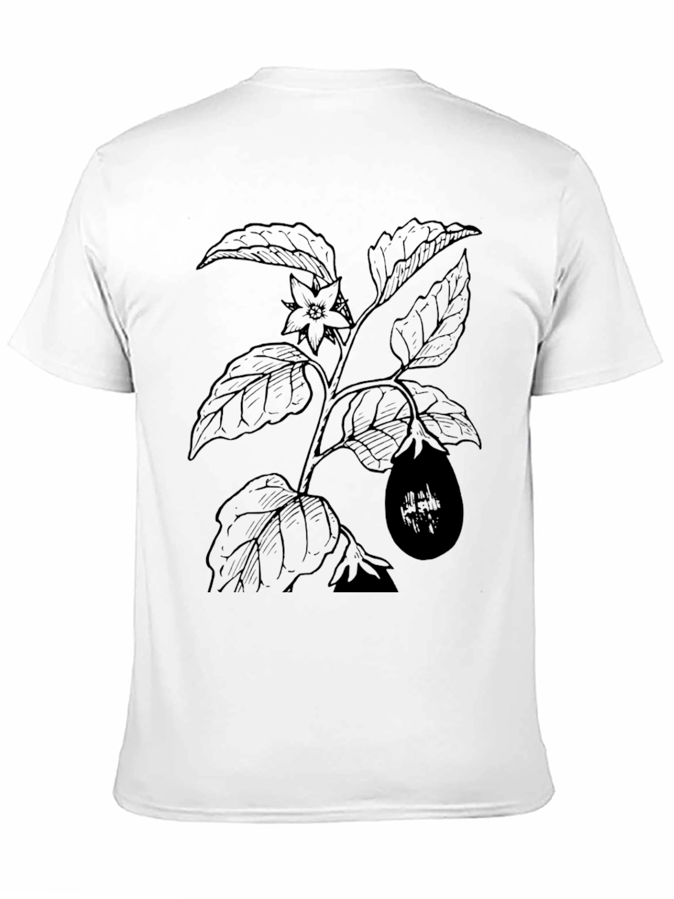 Botanical Eggplant Print Black T-Shirt