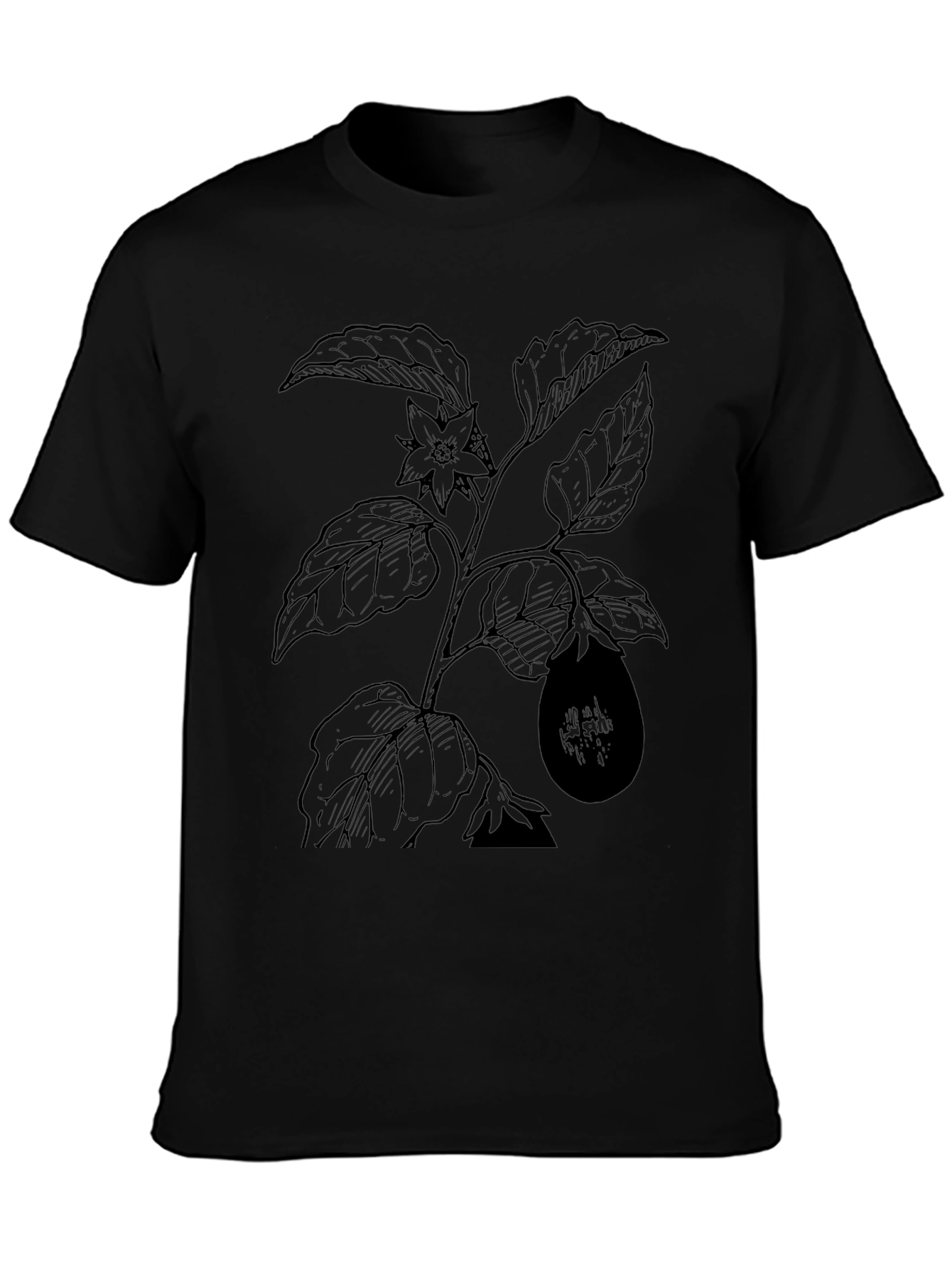Botanical Eggplant Print Black T-Shirt