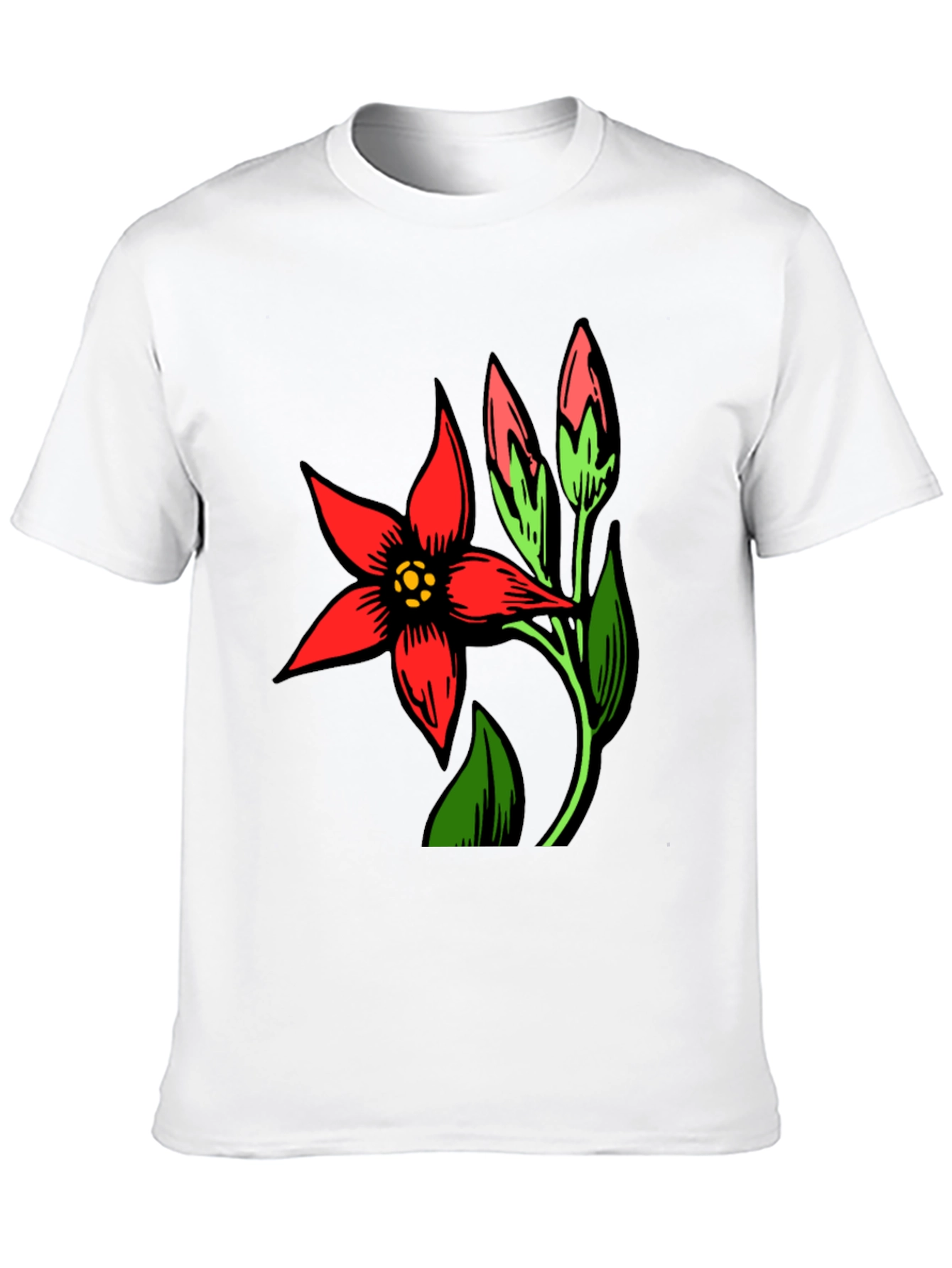 Black T-Shirt with Red Flower Design