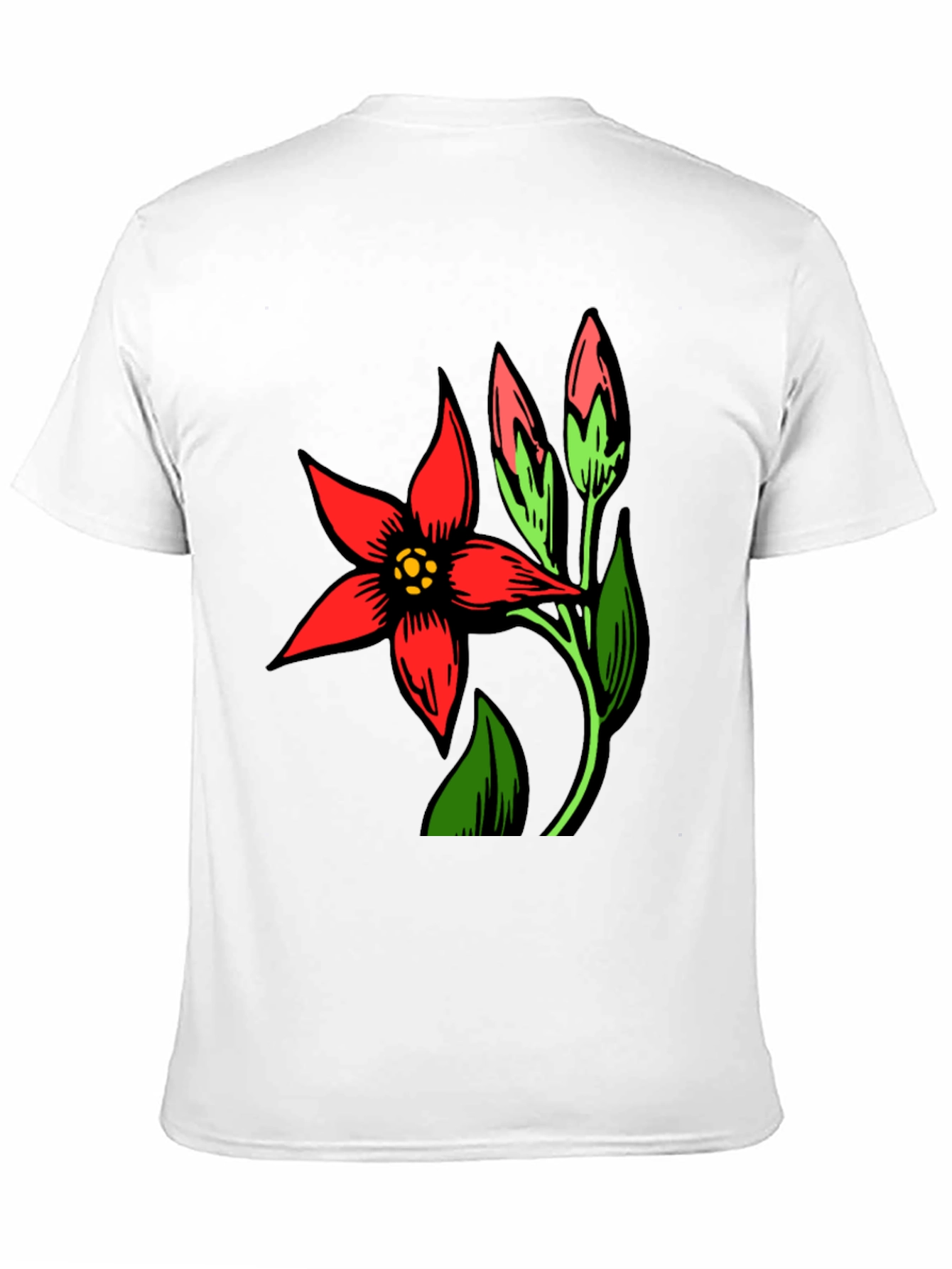 Black T-Shirt with Red Flower Design