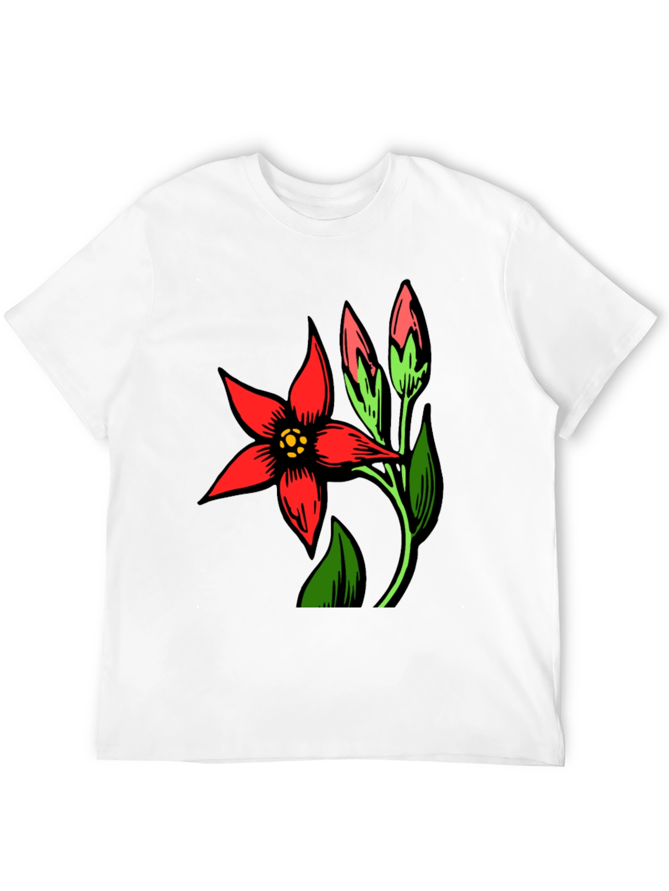 Black T-Shirt with Red Flower Design