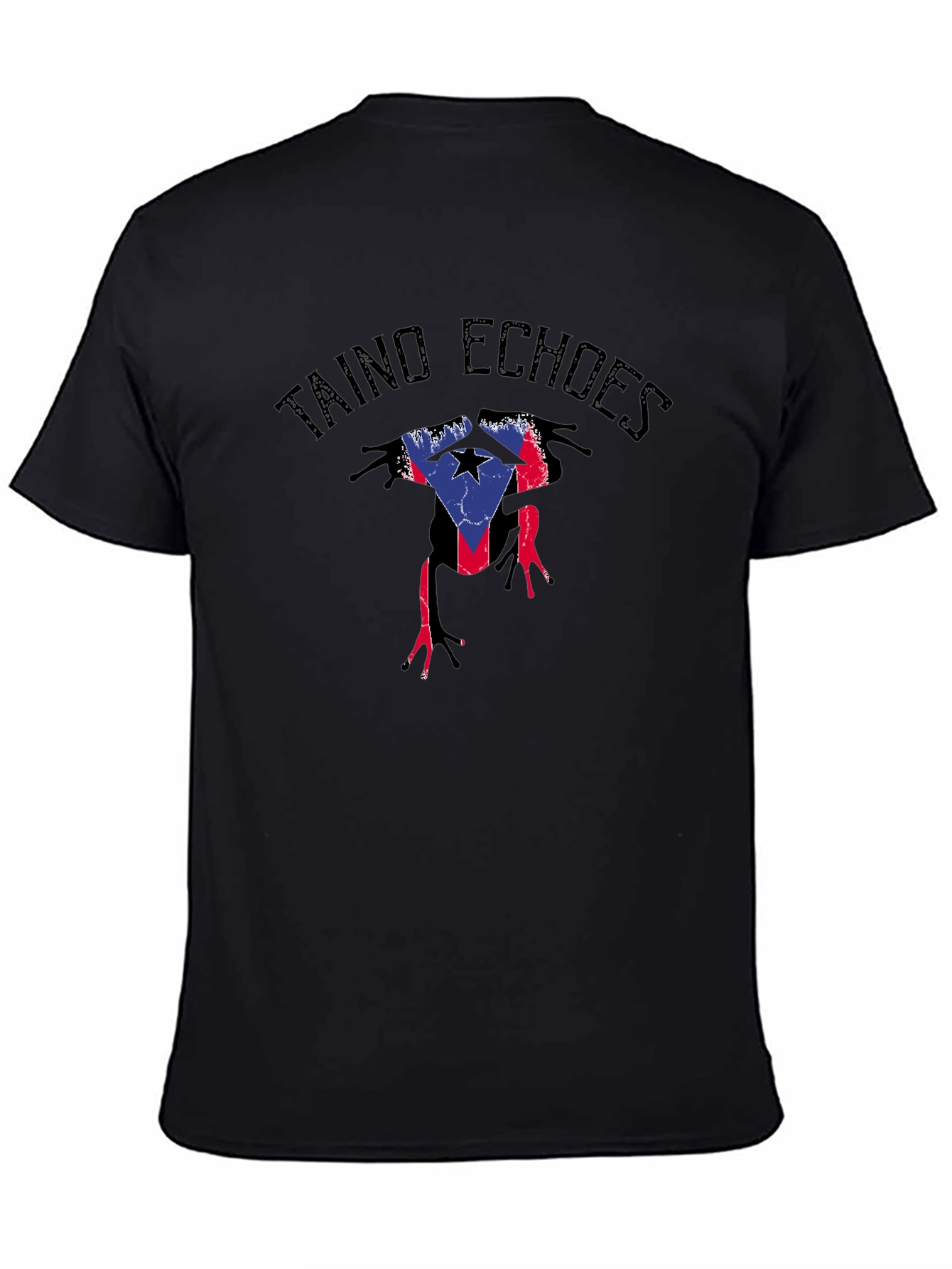 Taino Echoes Puerto Rico Flag Coqui Frog Black T-Shirt
