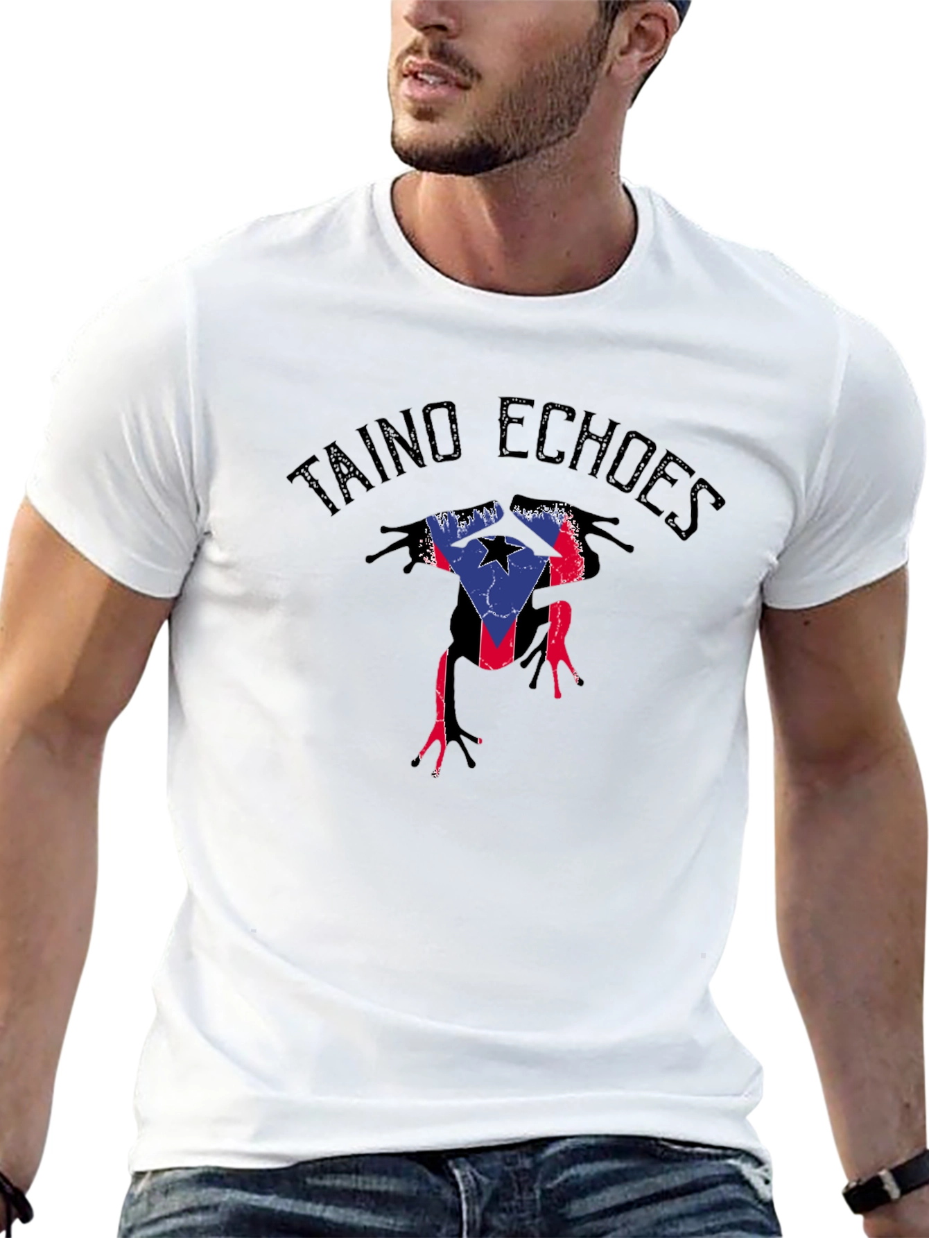 Taino Echoes Puerto Rico Flag Coqui Frog Black T-Shirt