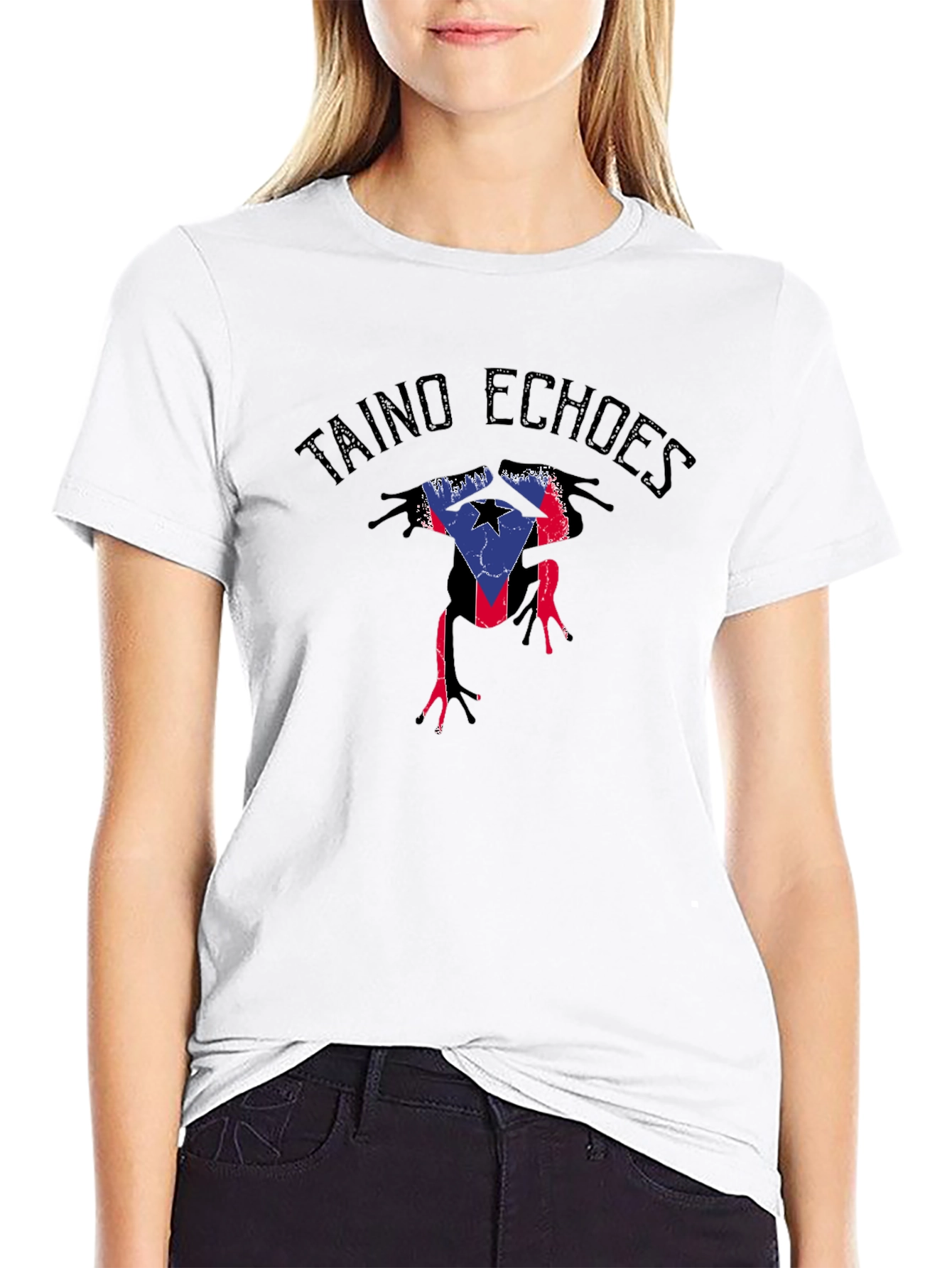 Taino Echoes Puerto Rico Flag Coqui Frog Black T-Shirt