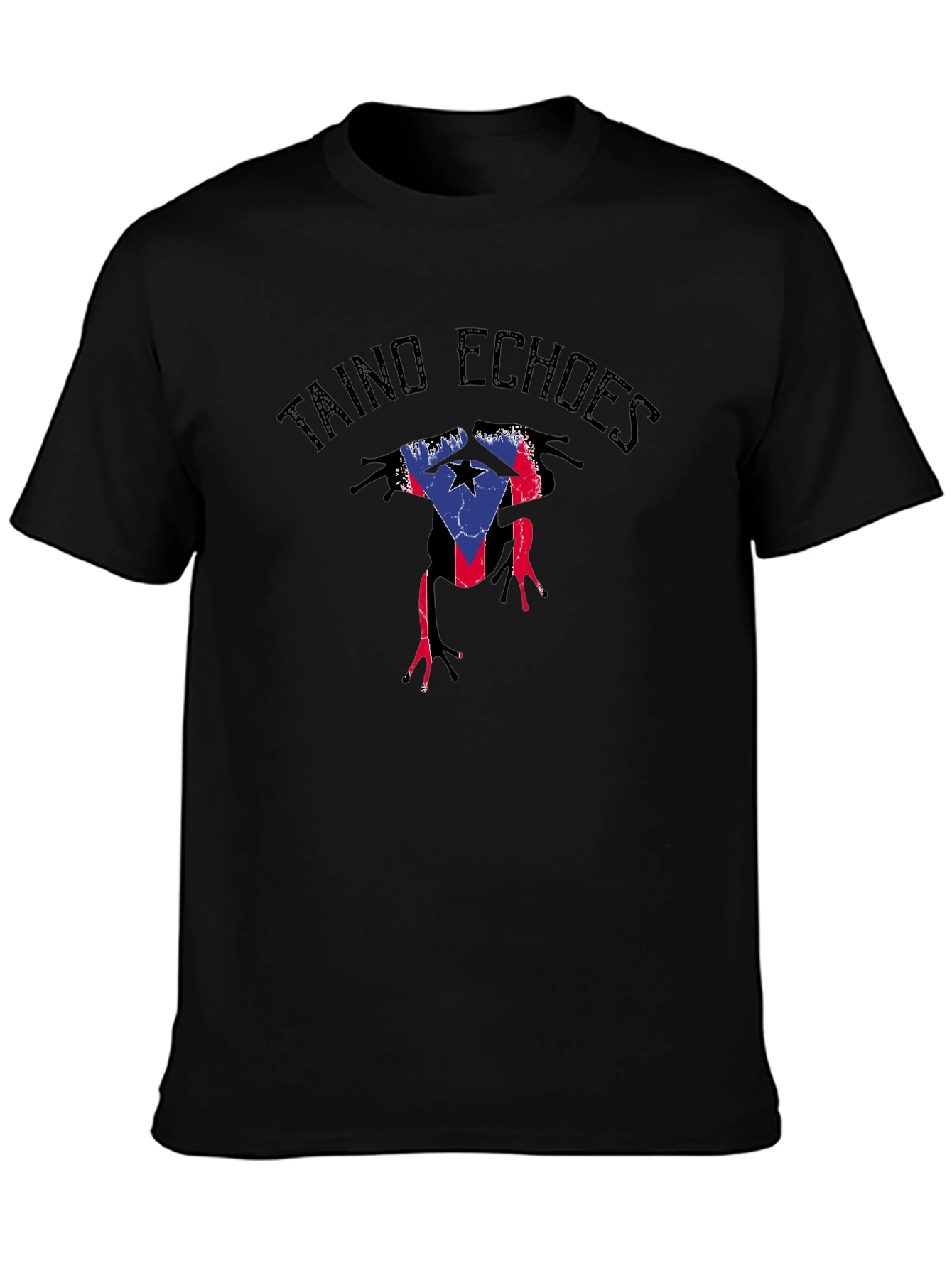 Taino Echoes Puerto Rico Flag Coqui Frog Black T-Shirt