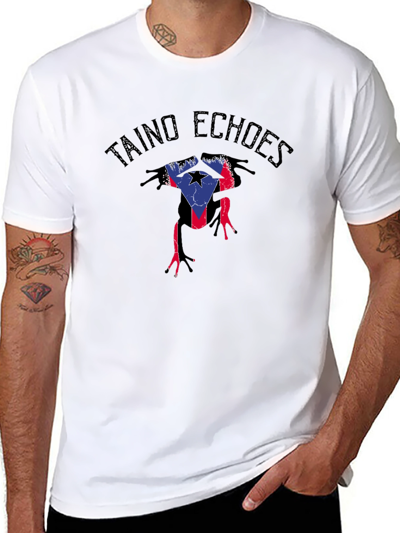 Taino Echoes Puerto Rico Flag Coqui Frog Black T-Shirt