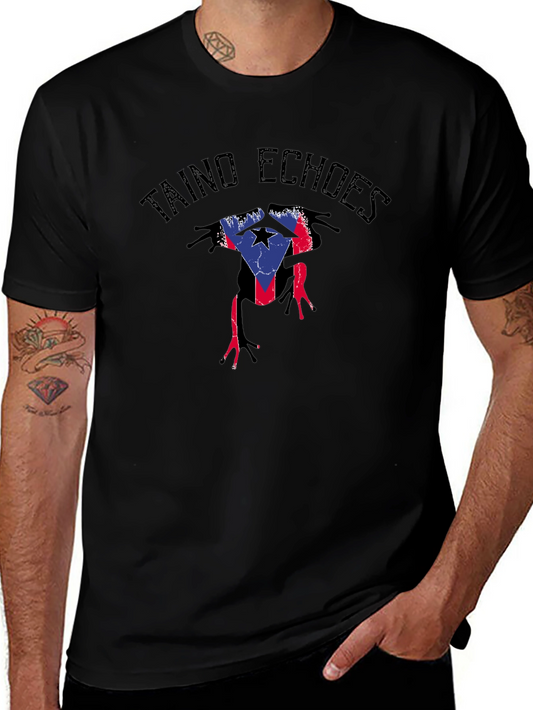 Taino Echoes Puerto Rico Flag Coqui Frog Black T-Shirt