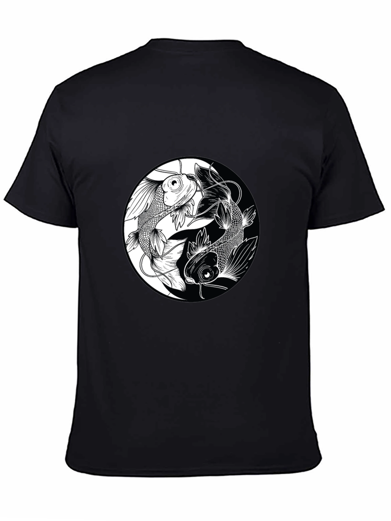 Yin Yang Koi Fish Graphic Black T-Shirt