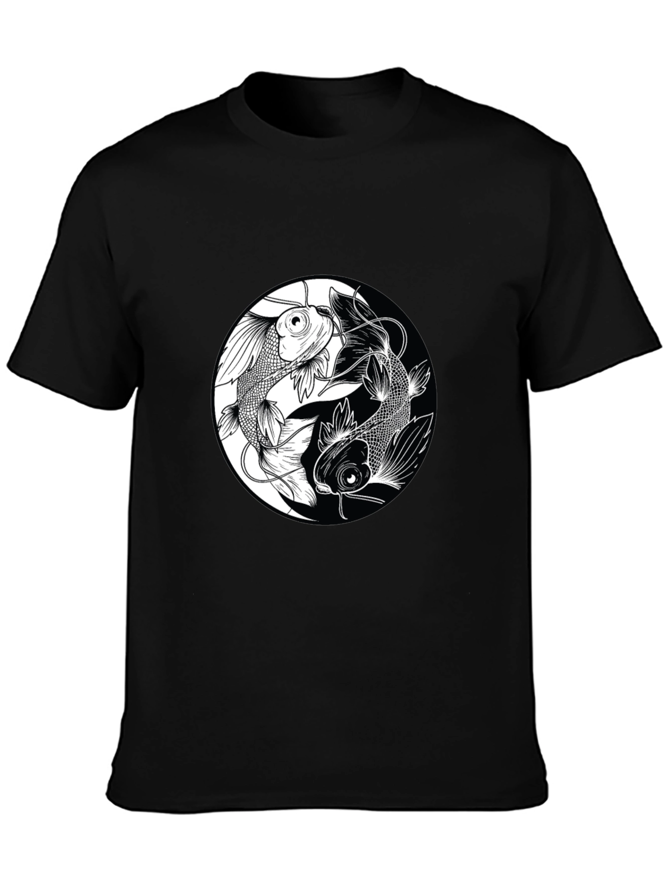 Yin Yang Koi Fish Graphic Black T-Shirt
