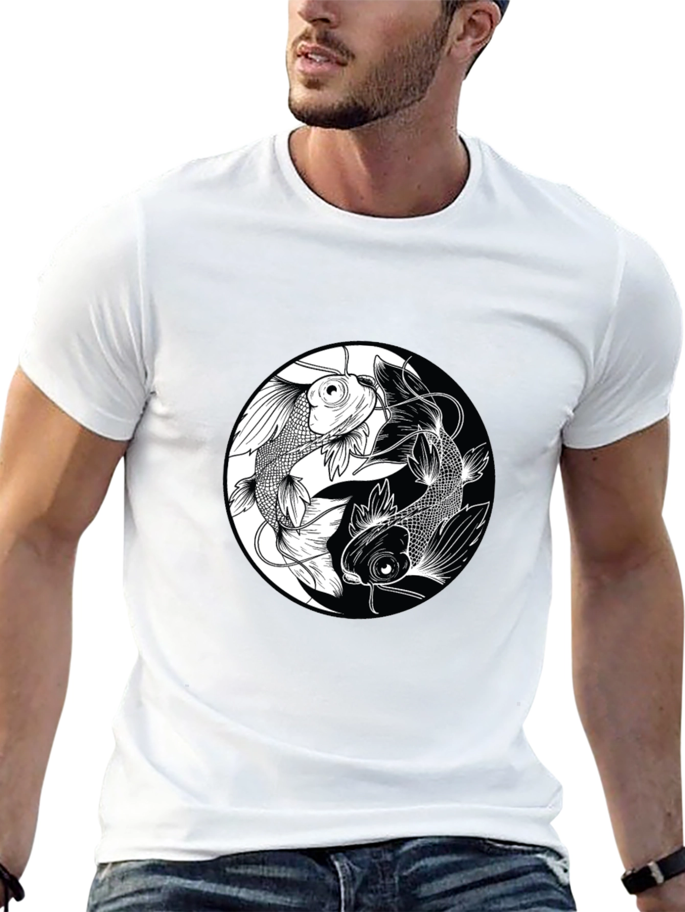 Yin Yang Koi Fish Graphic Black T-Shirt