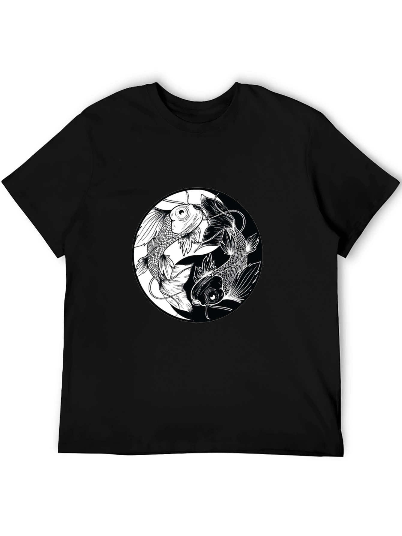 Yin Yang Koi Fish Graphic Black T-Shirt