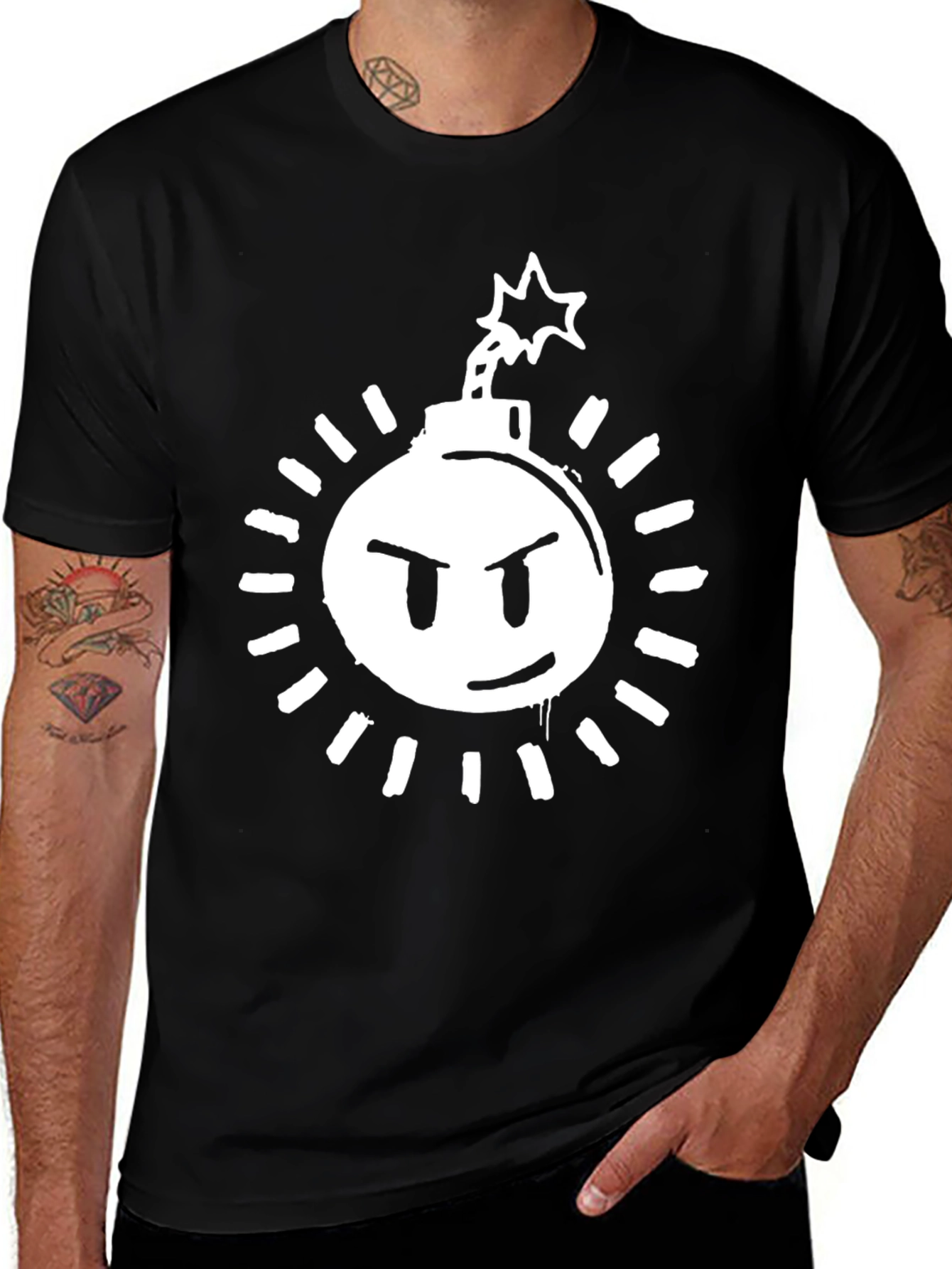 Angry Bomb Graphic Tee - Black Cotton Blend