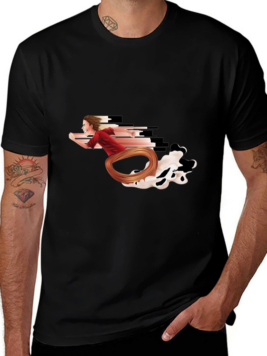 Running Man Graphic Tee - Black Crewneck T-Shirt