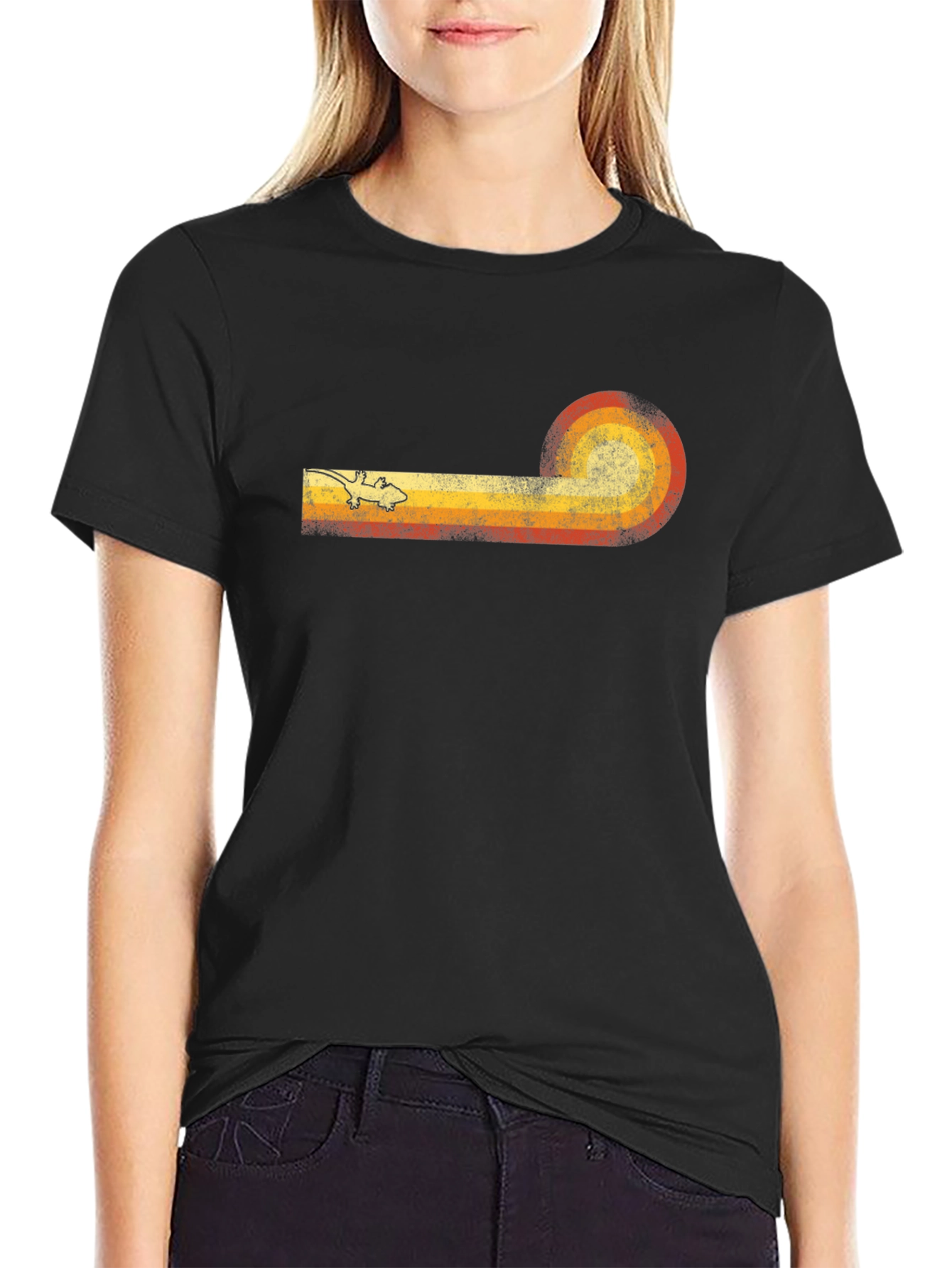 Retro Lizard Sunset Graphic Tee - Black