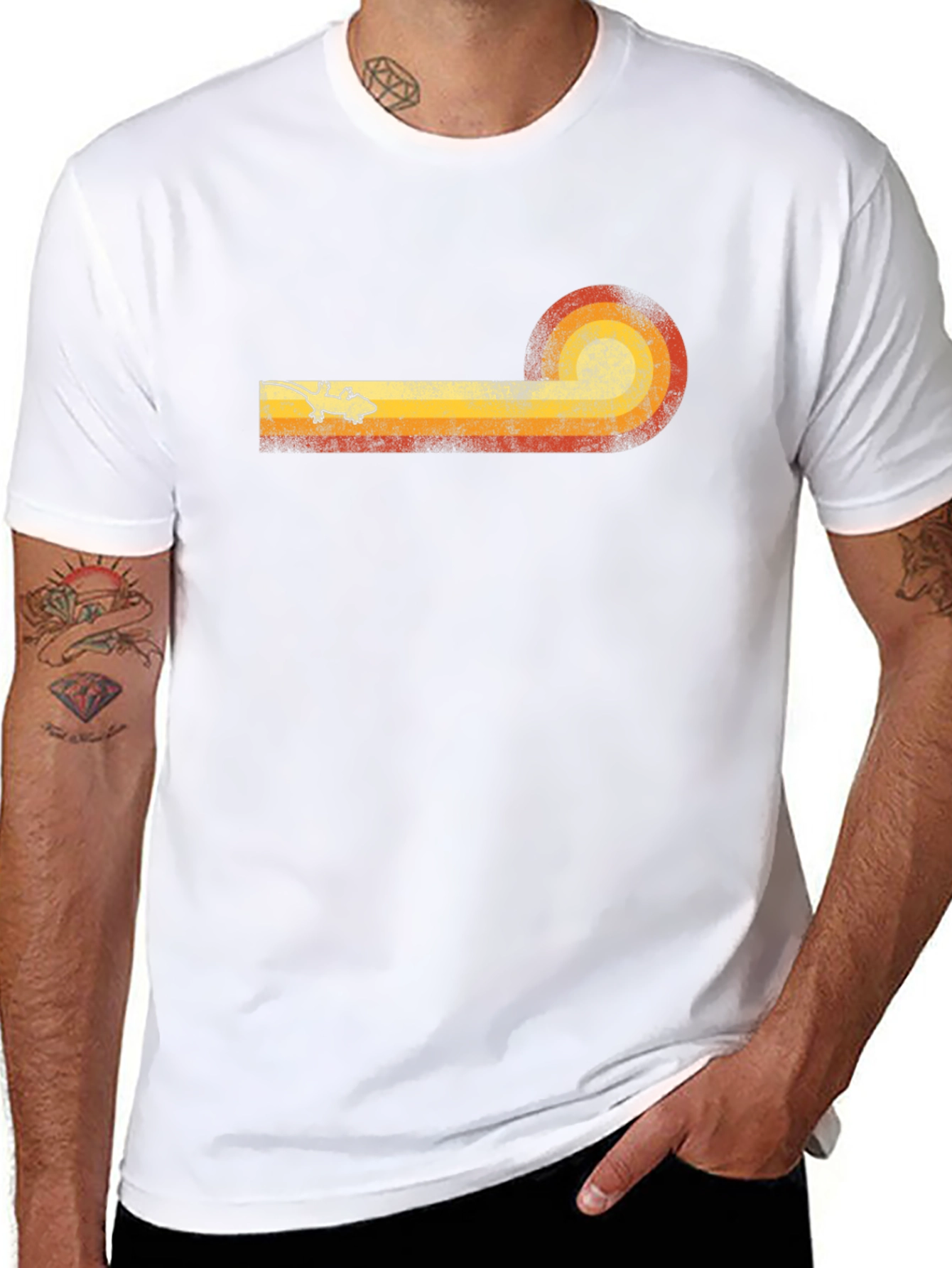 Retro Lizard Sunset Graphic Tee - Black
