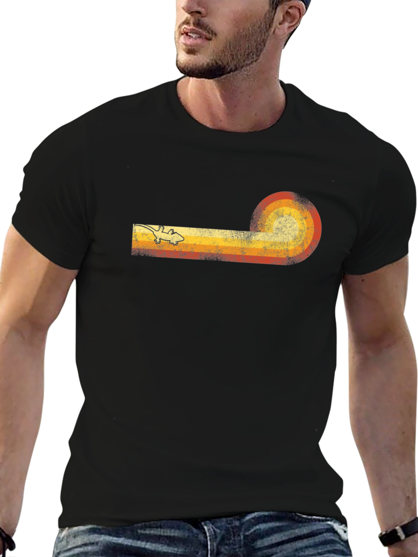 Retro Lizard Sunset Graphic Tee - Black