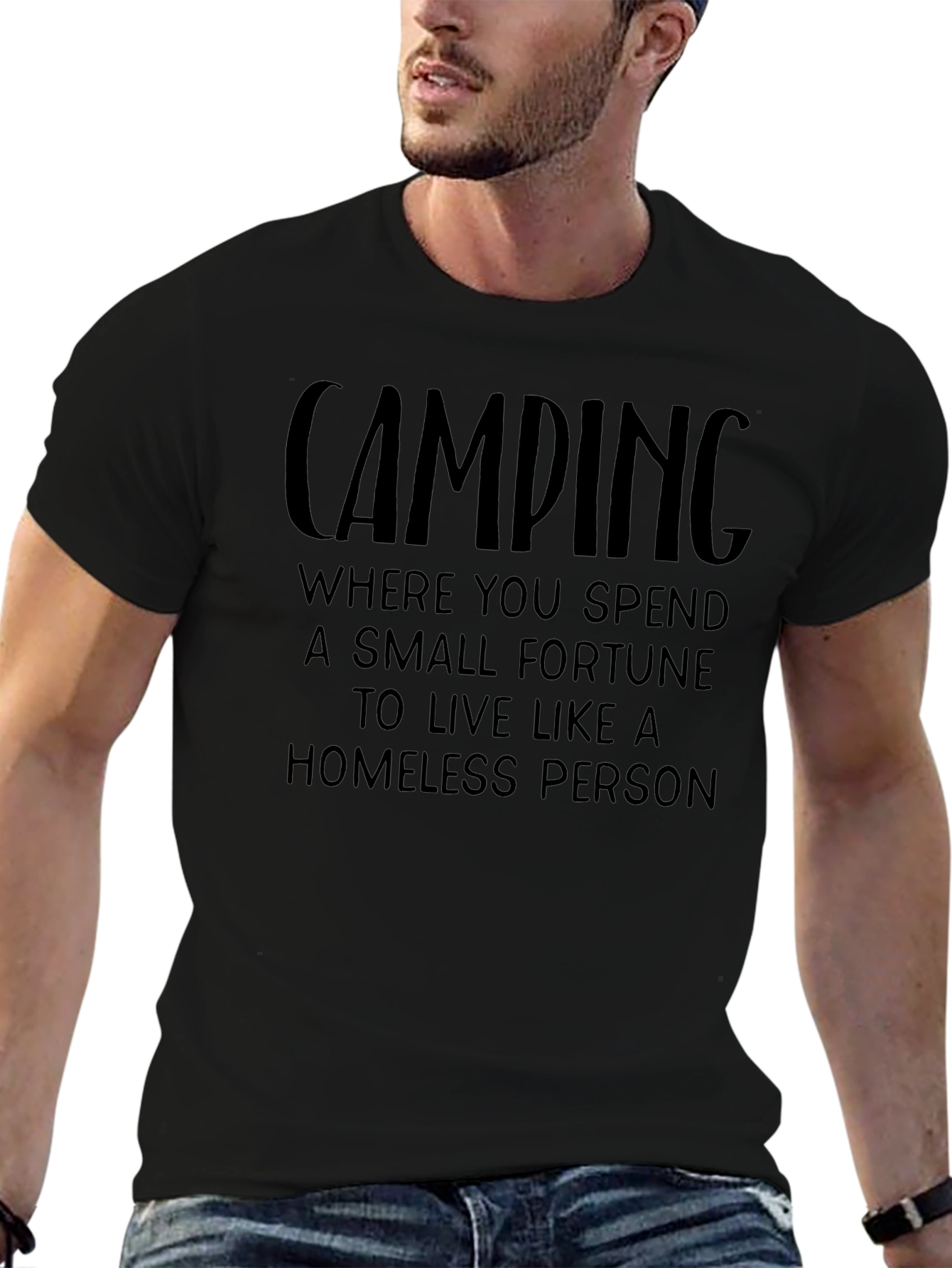 Camping Fortune Funny Black T-Shirt
