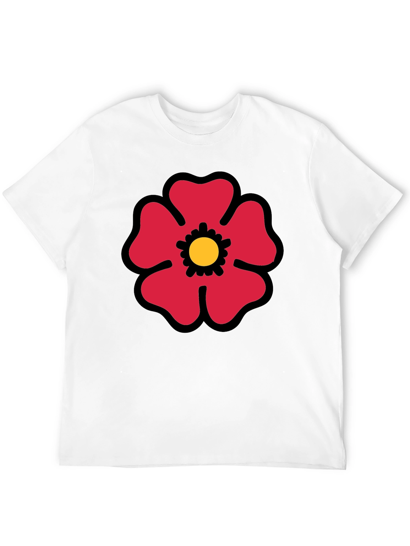 Red Flower Graphic Print Black T-Shirt