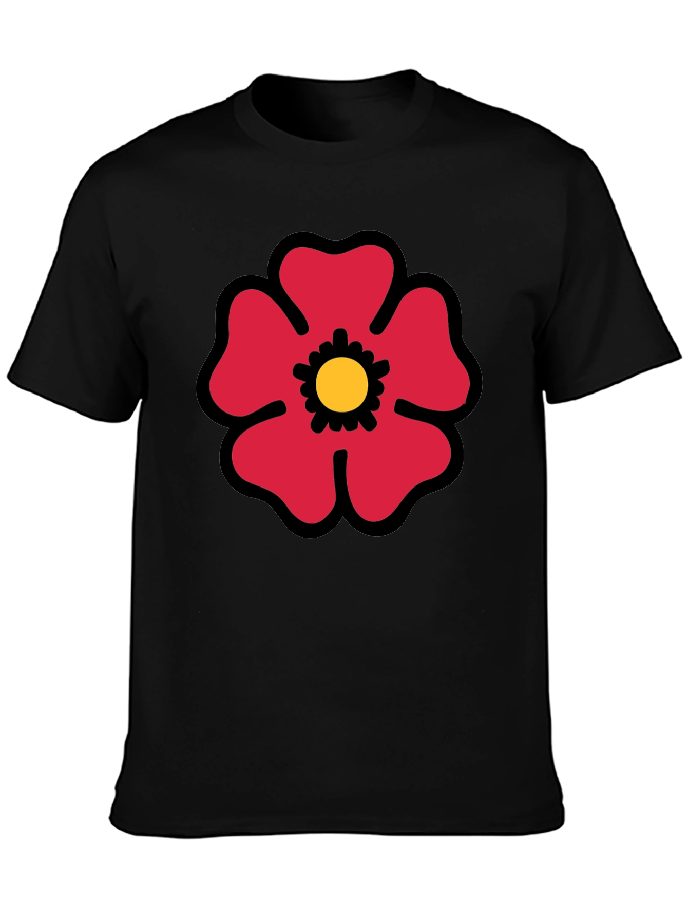 Red Flower Graphic Print Black T-Shirt