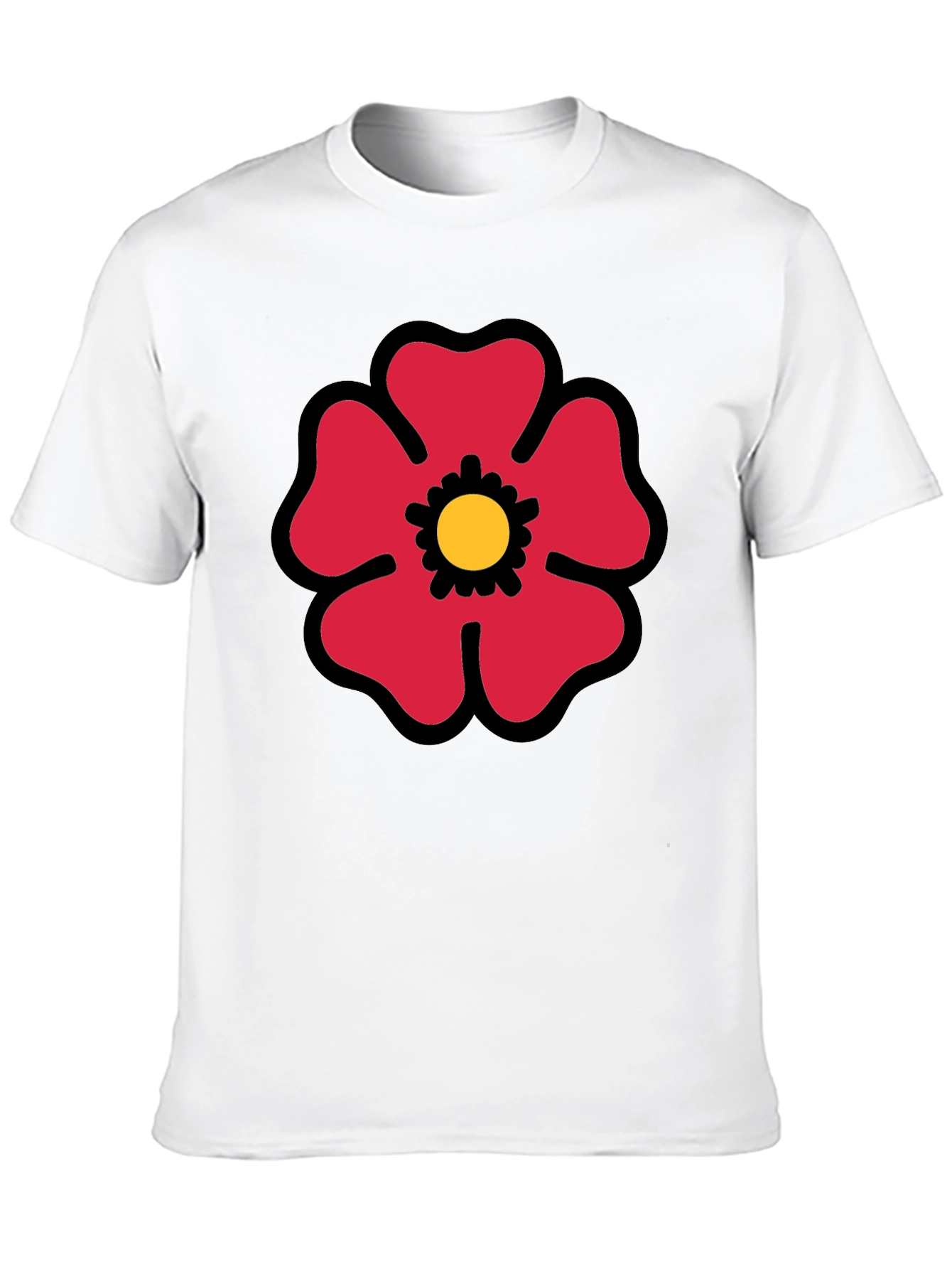 Red Flower Graphic Print Black T-Shirt