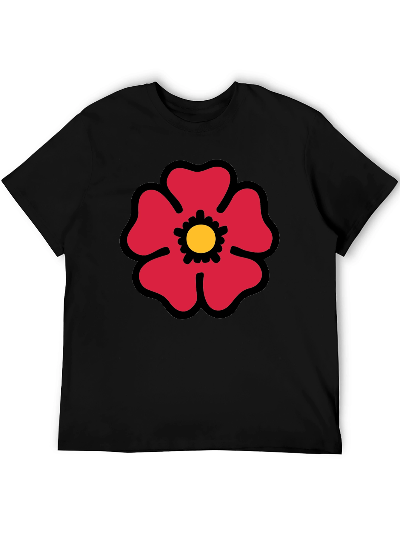 Red Flower Graphic Print Black T-Shirt