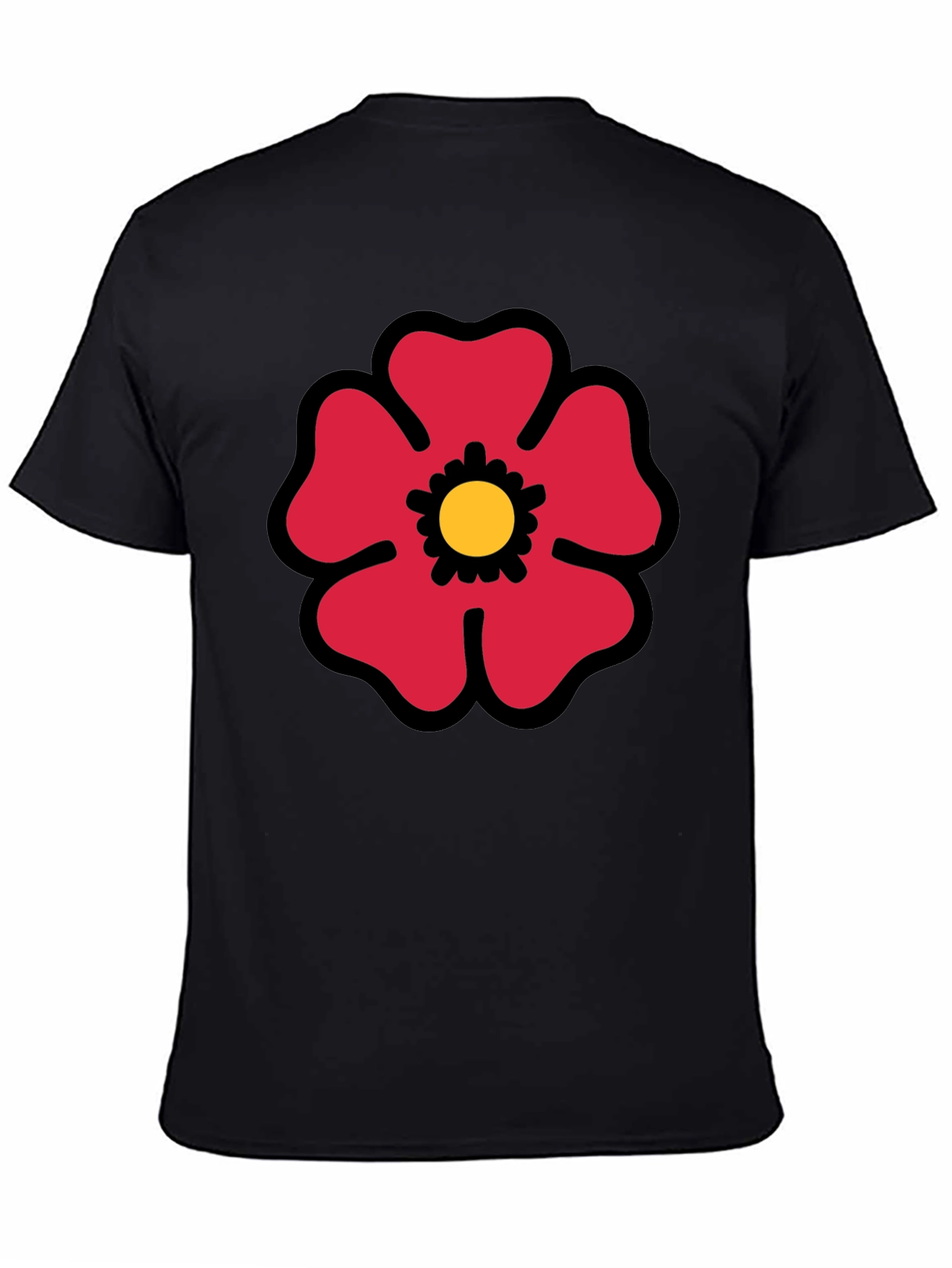 Red Flower Graphic Print Black T-Shirt