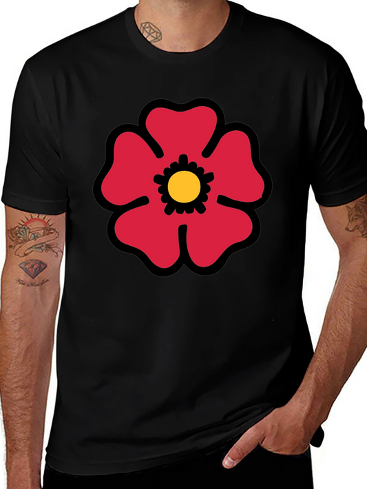 Red Flower Graphic Print Black T-Shirt