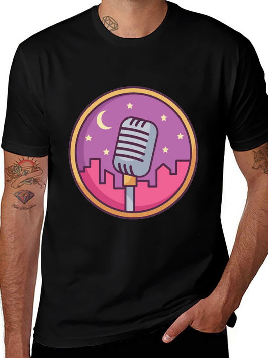 Retro Microphone Cityscape Graphic Tee