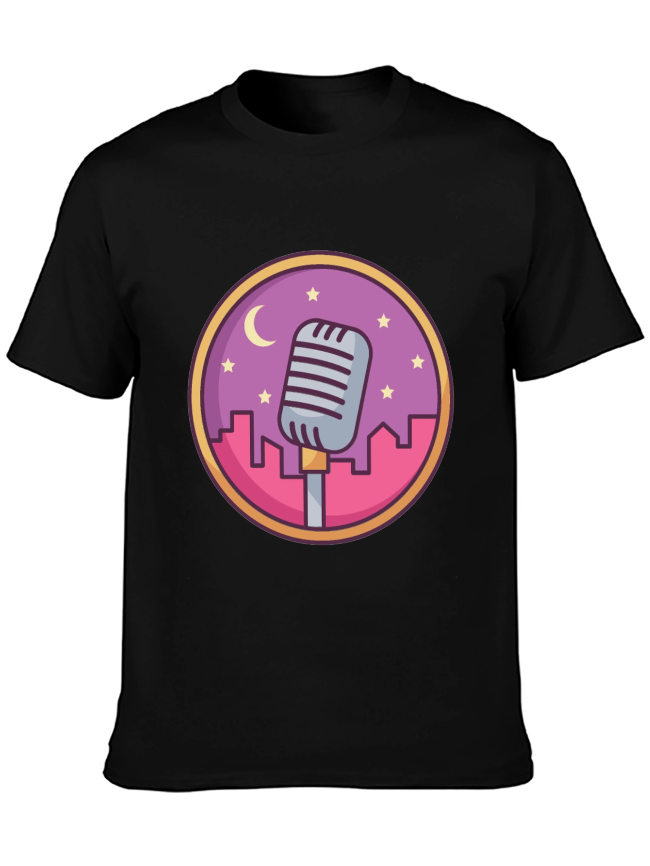 Retro Microphone Cityscape Graphic Tee
