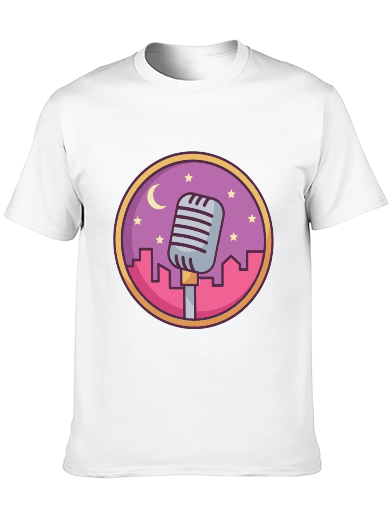 Retro Microphone Cityscape Graphic Tee